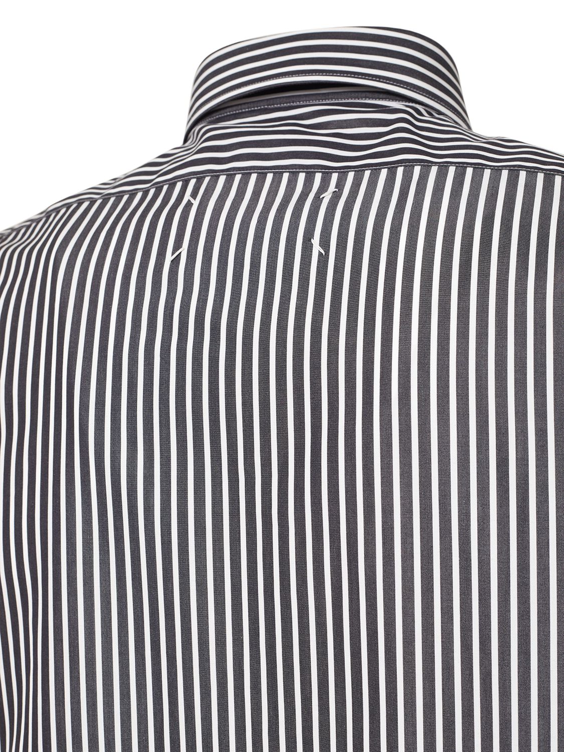 Shop Maison Margiela Striped Cotton Short Sleeved Shirt In Black,white