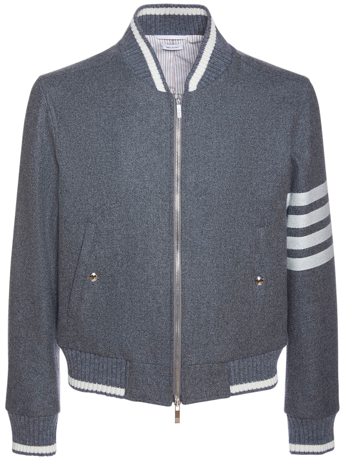 Thom Browne Wool Rib Knit Jacket W/ 4 Bar In Med Grey