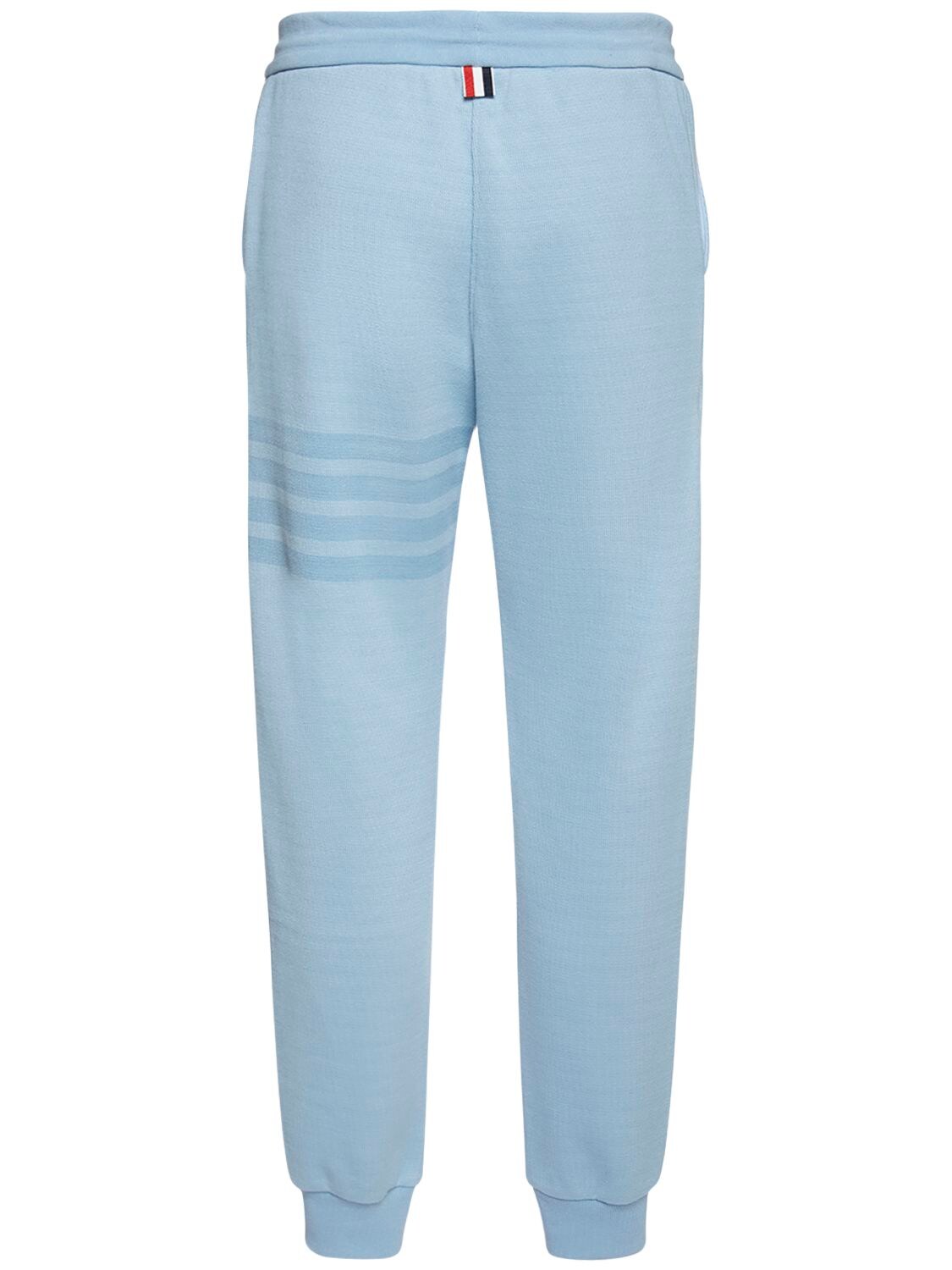 Shop Thom Browne Double Face Knit Sweatpants W/ Bar In Light Blue