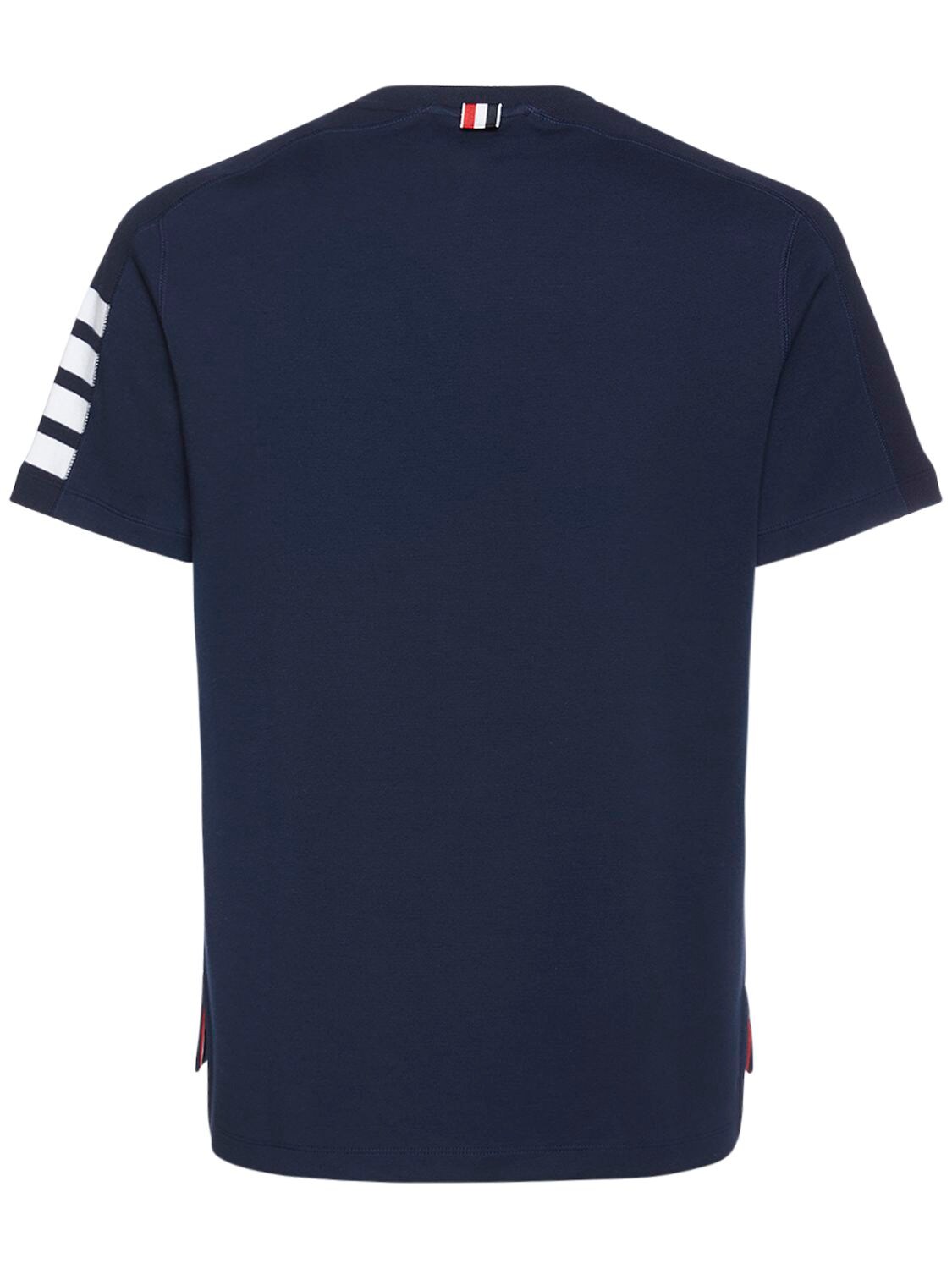 Shop Thom Browne Cotton Ss T-shirt W/ 4 Bar Stripe In Navy