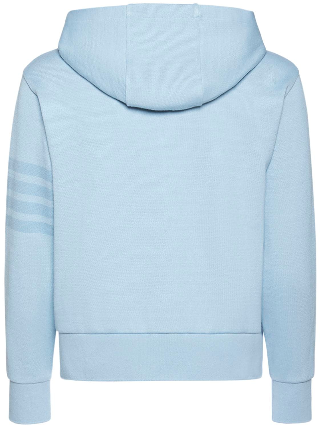 Shop Thom Browne Cotton Hooded Sweatshirt In Light Blue