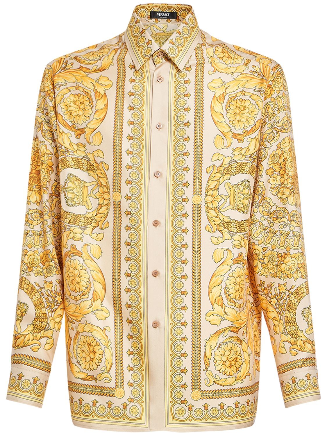 Shop Versace Barocco Printed Silk Shirt In Champagne
