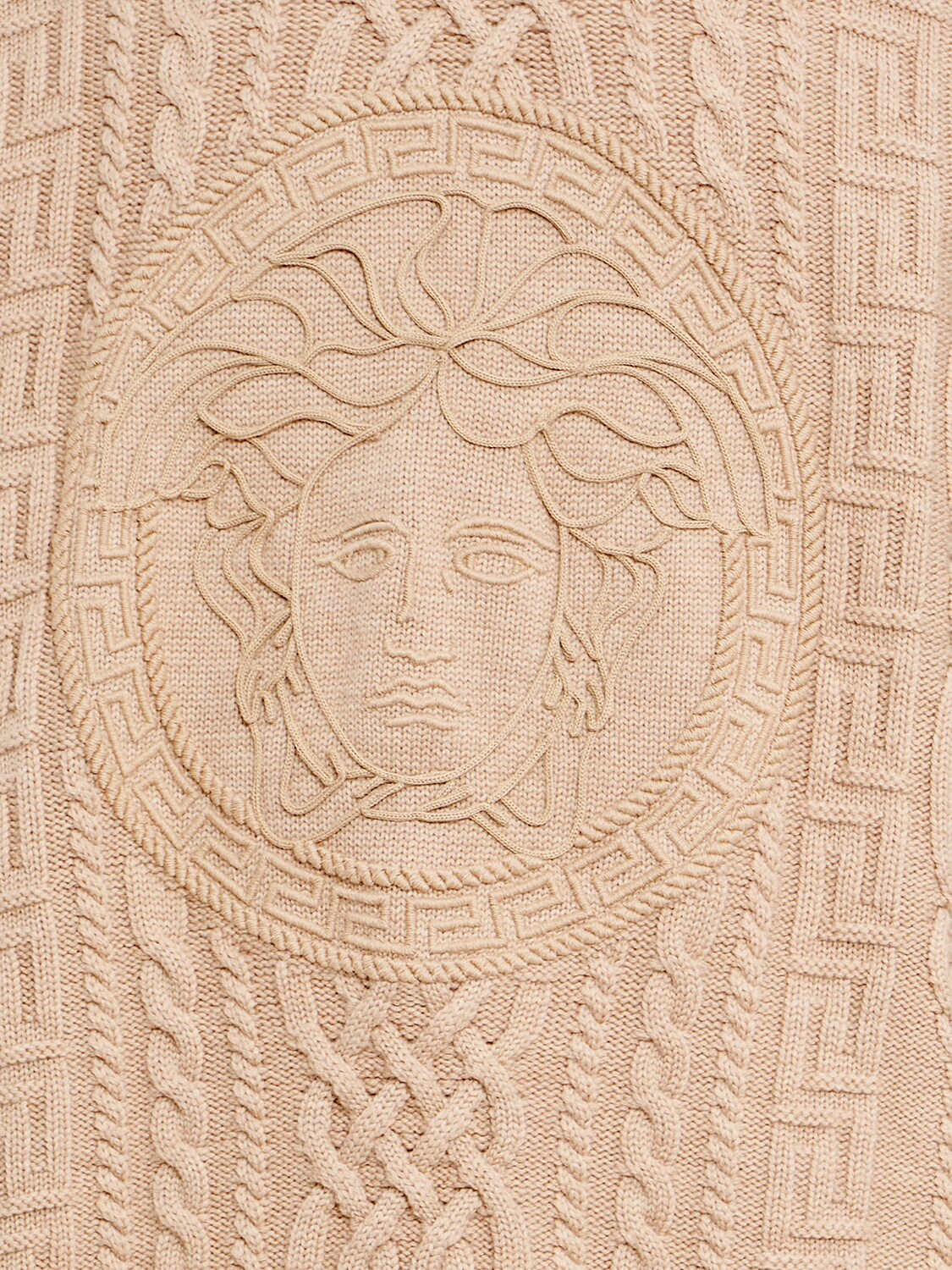 Medusa embroidered virgin wool sweater in beige - Versace
