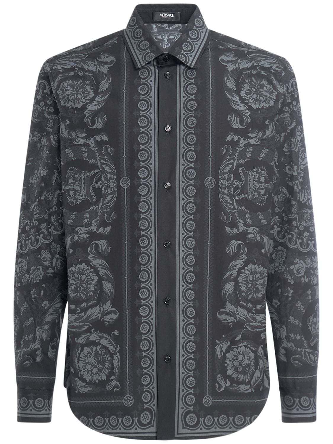 Versace Barocco Printed Cotton Poplin Shirt In Black