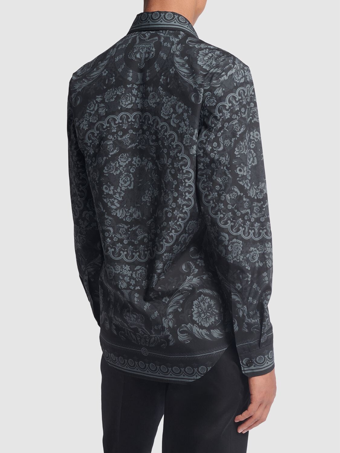 Shop Versace Barocco Printed Cotton Poplin Shirt In Black