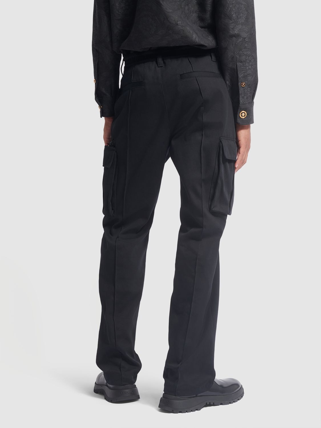 Shop Versace Cotton Drill Cargo Pants In Black