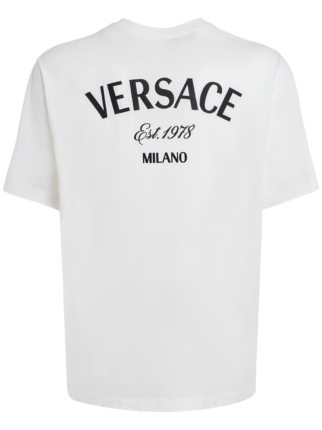 Versace Logo Embroidery Cotton T-shirt In White