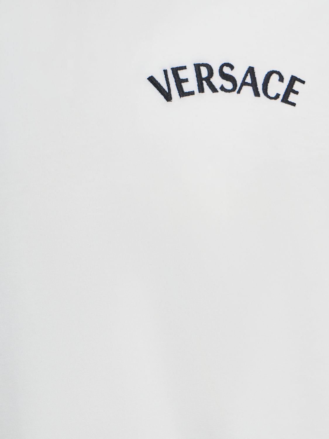 Shop Versace Logo Embroidery Cotton T-shirt In White