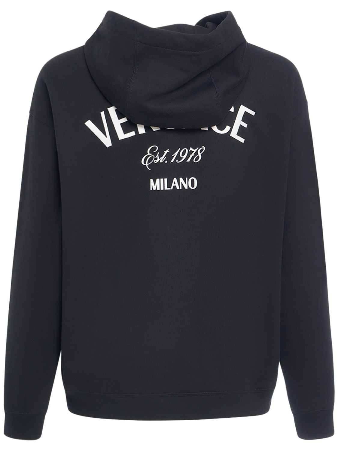 Versace Logo Cotton Hoodie In Black