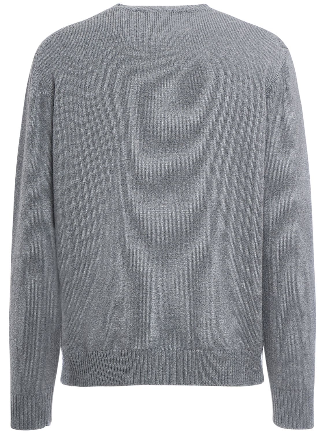 Shop Versace Logo Embroidery Wool Sweater In Grey