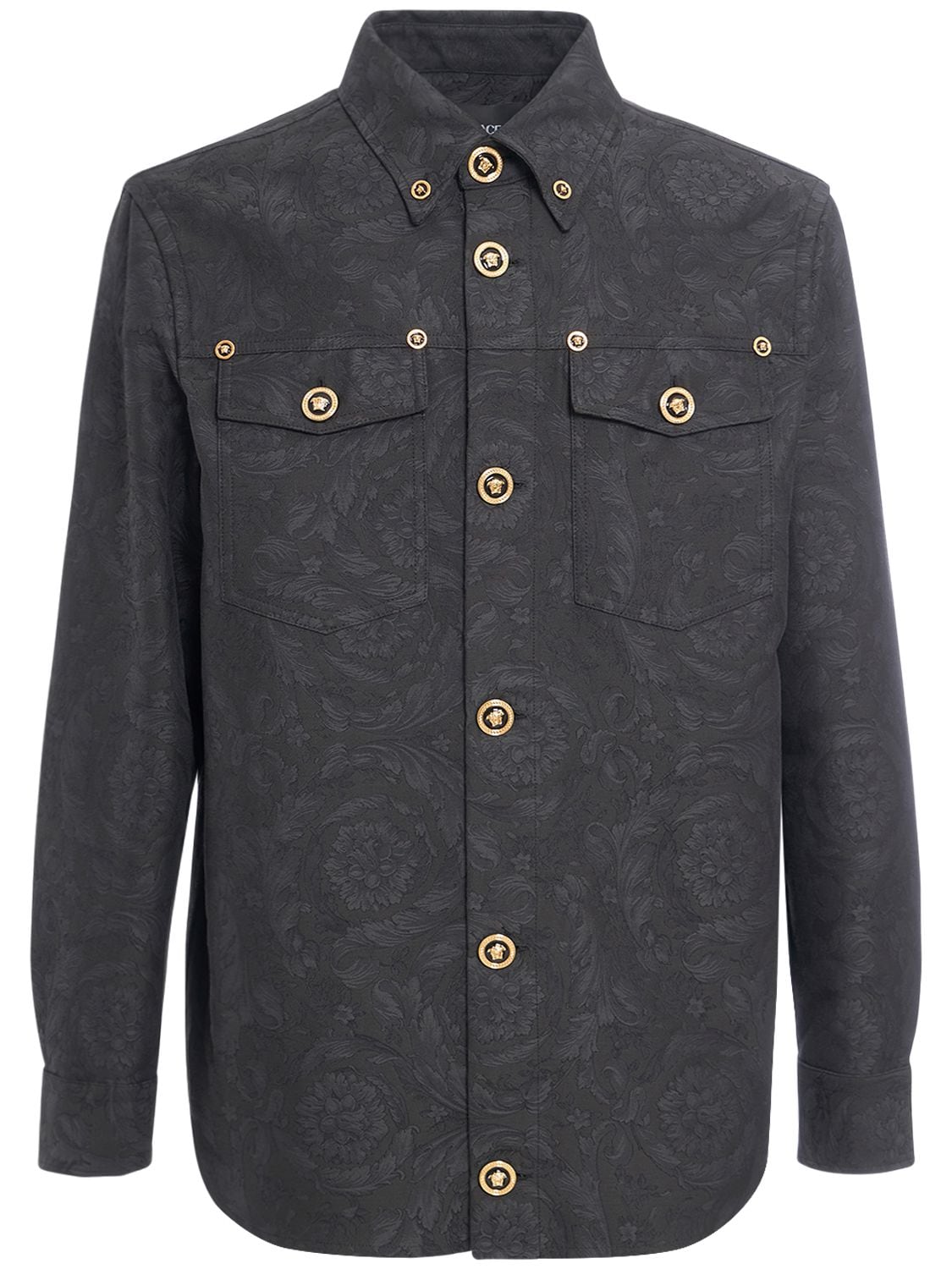Shop Versace Barocco Jacquard Cotton Overshirt In Anthracite