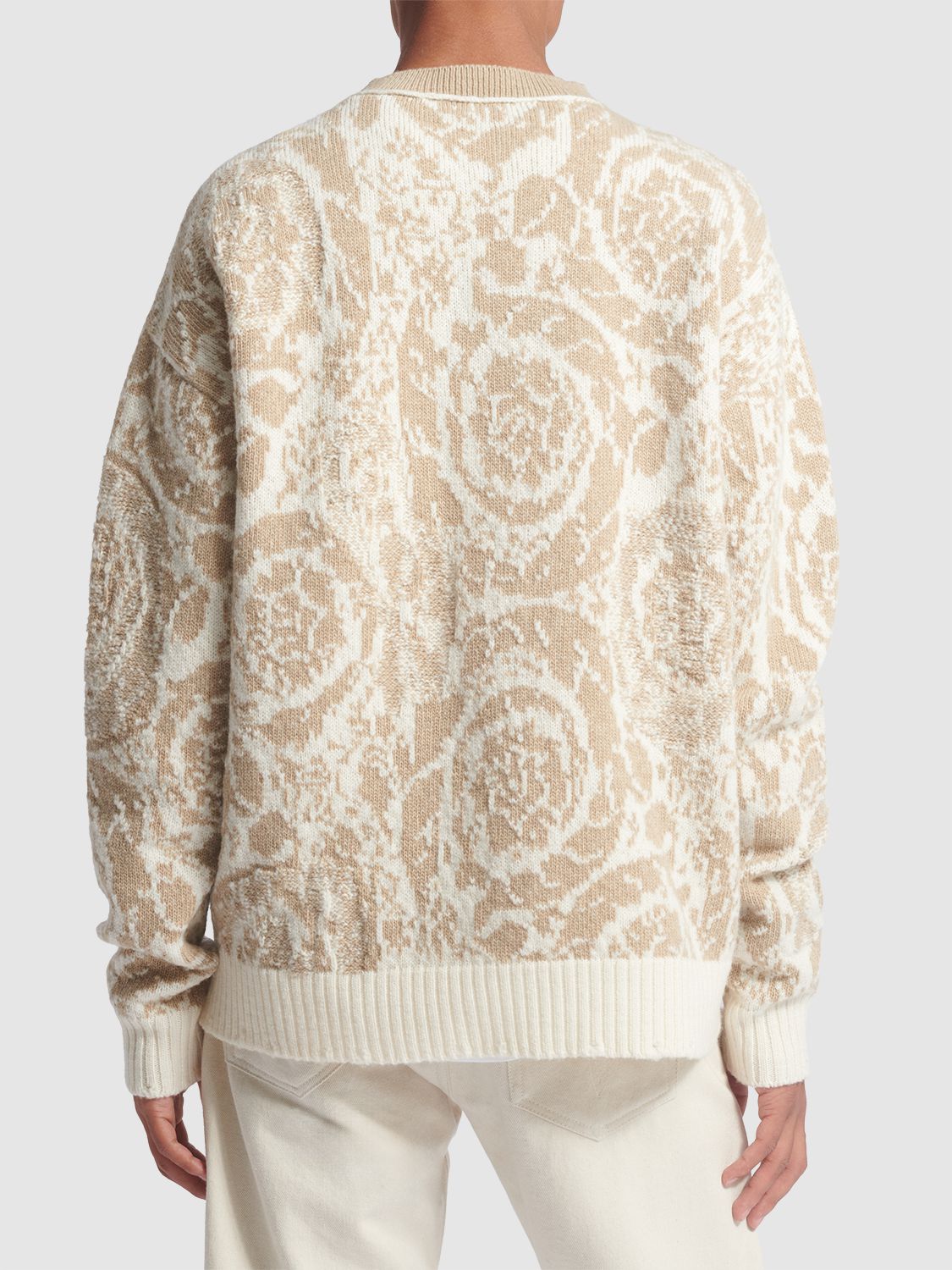 Shop Versace Barocco Wool Sweater In Sand