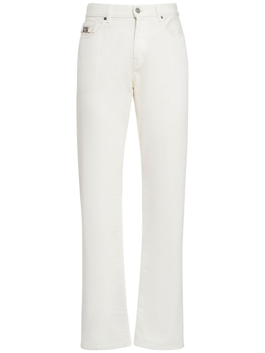 Shop Versace Cotton Denim Jeans In White