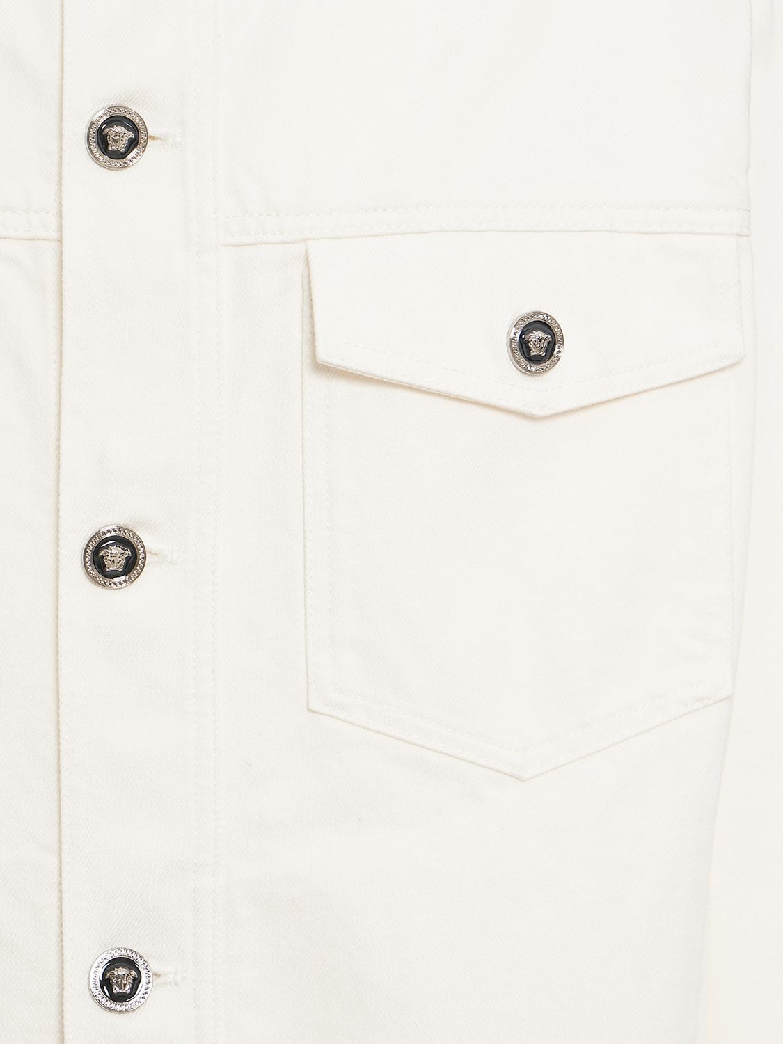 Shop Versace Cotton Denim Shirt In White