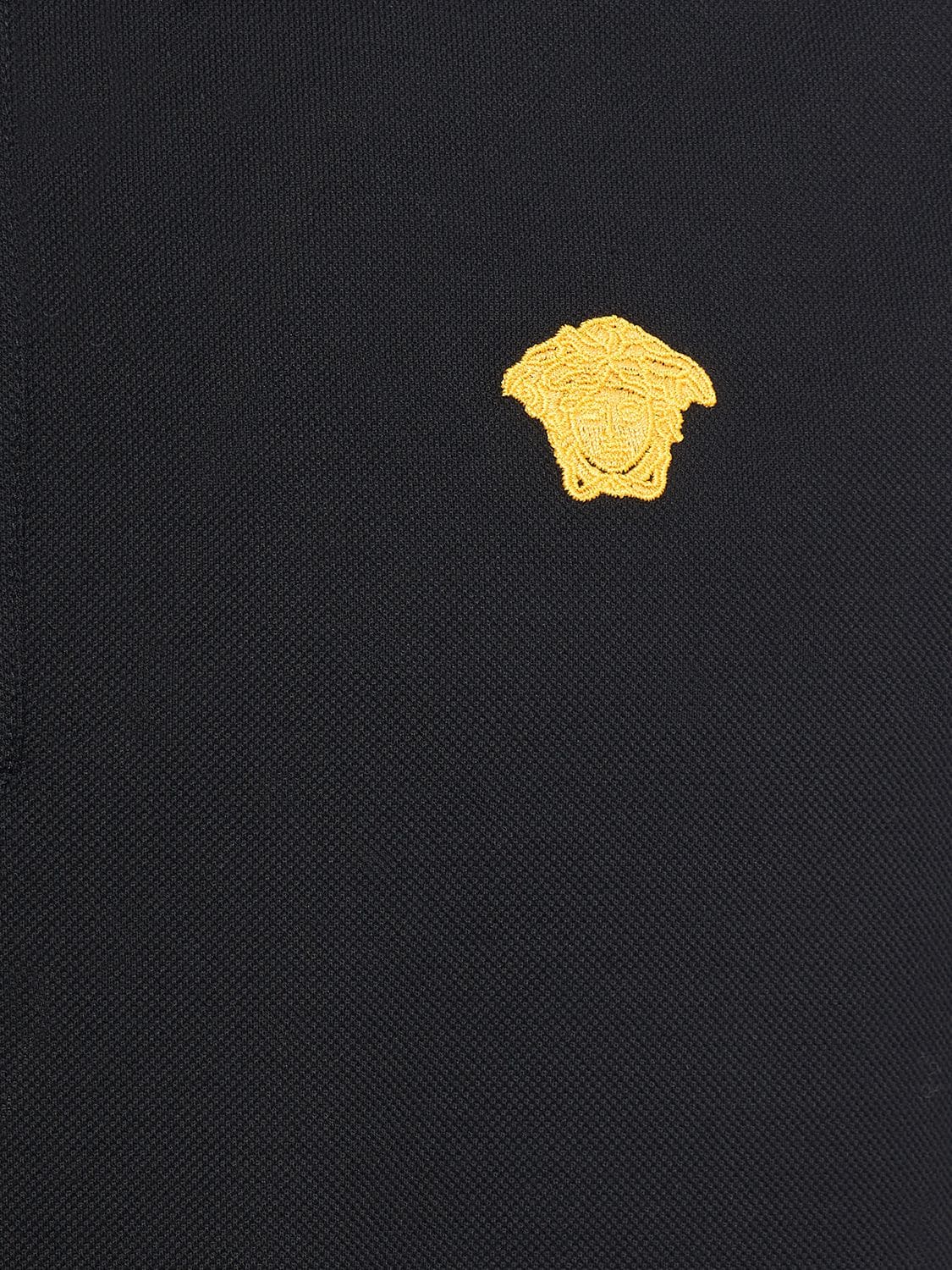 Shop Versace Medusa Cotton Piqué Polo In Black