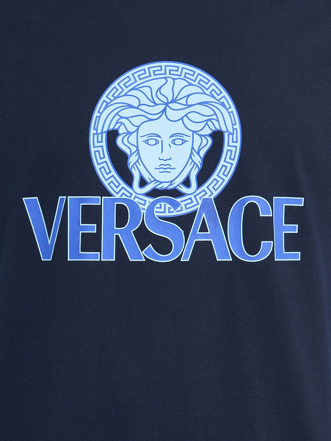 Shop Versace Logo Cotton T-shirt In Navy