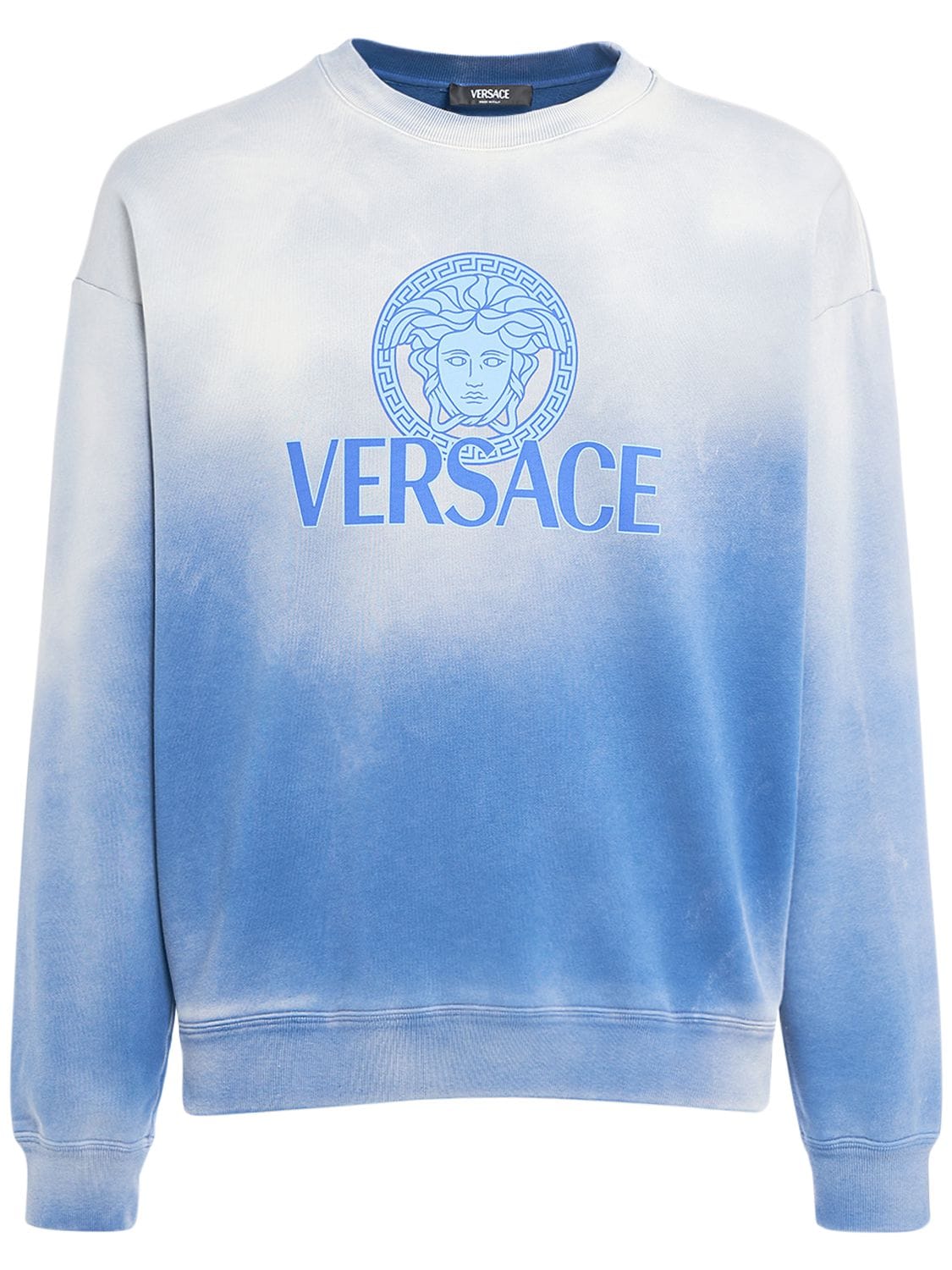 Versace Degradé Logo Cotton Sweatshirt In Royal Blue