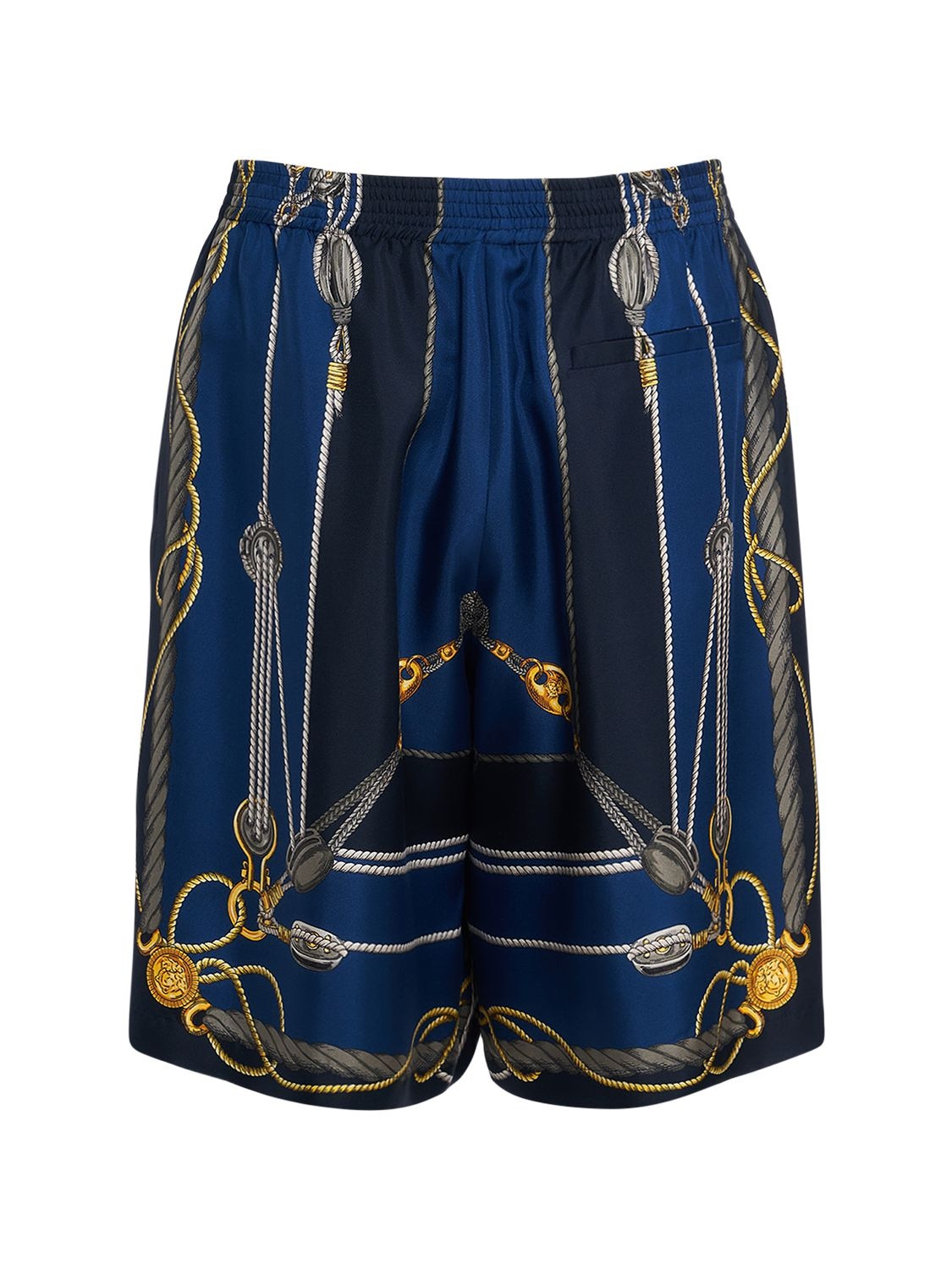 Versace Nautical Printed Silk Shorts In Blue,gold
