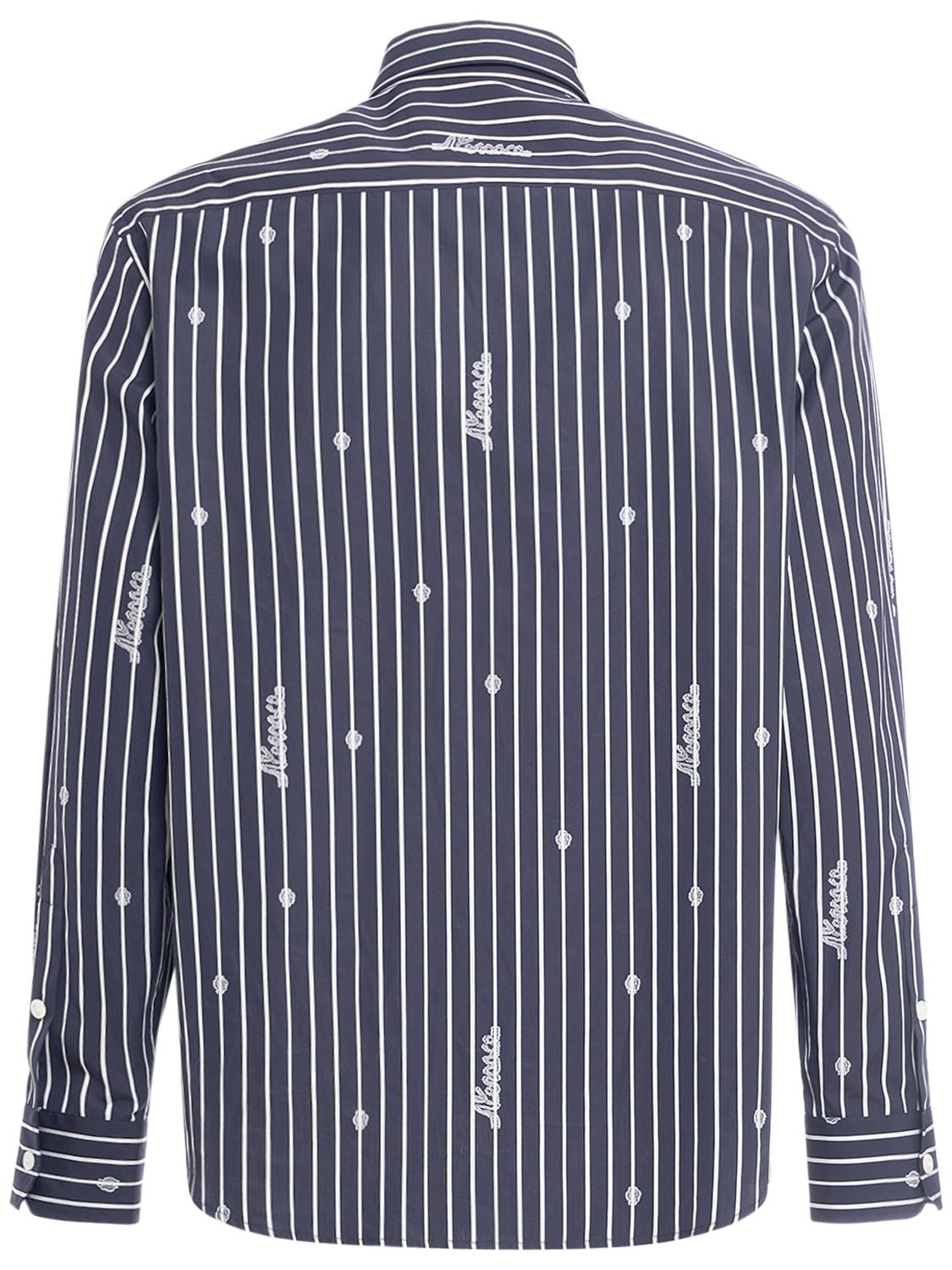 Shop Versace Striped Cotton Poplin Shirt In Navy