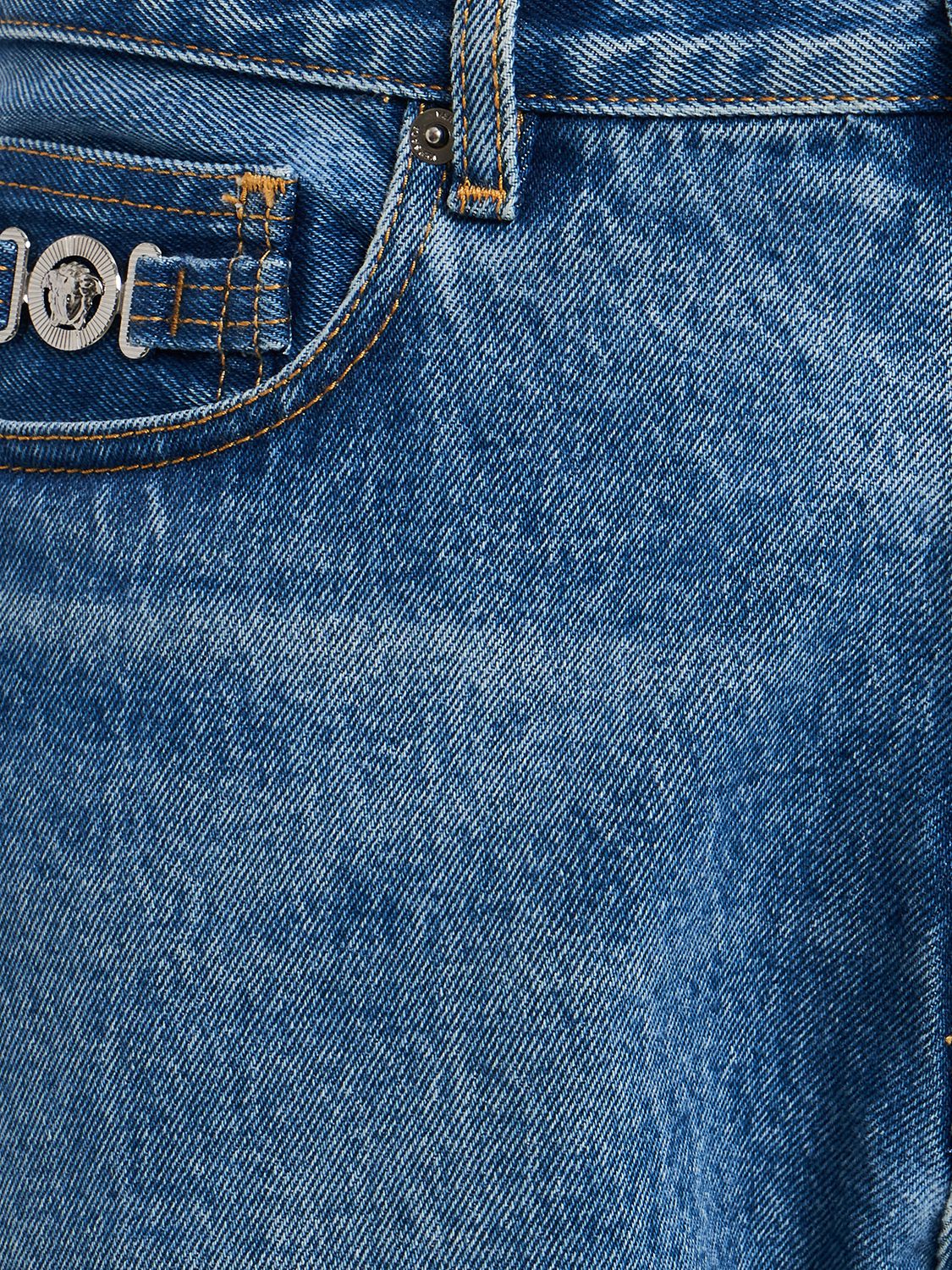 Shop Versace Cotton Denim Jeans In Light Blue