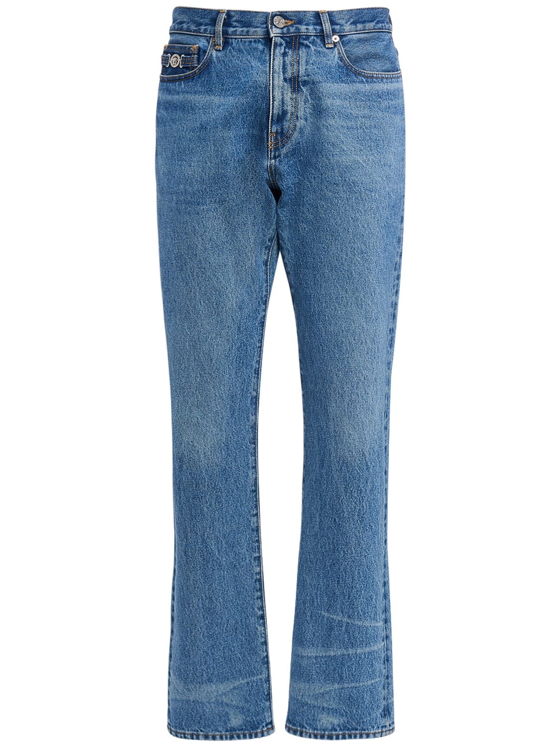 Versace Cotton Denim Jeans In Light Blue