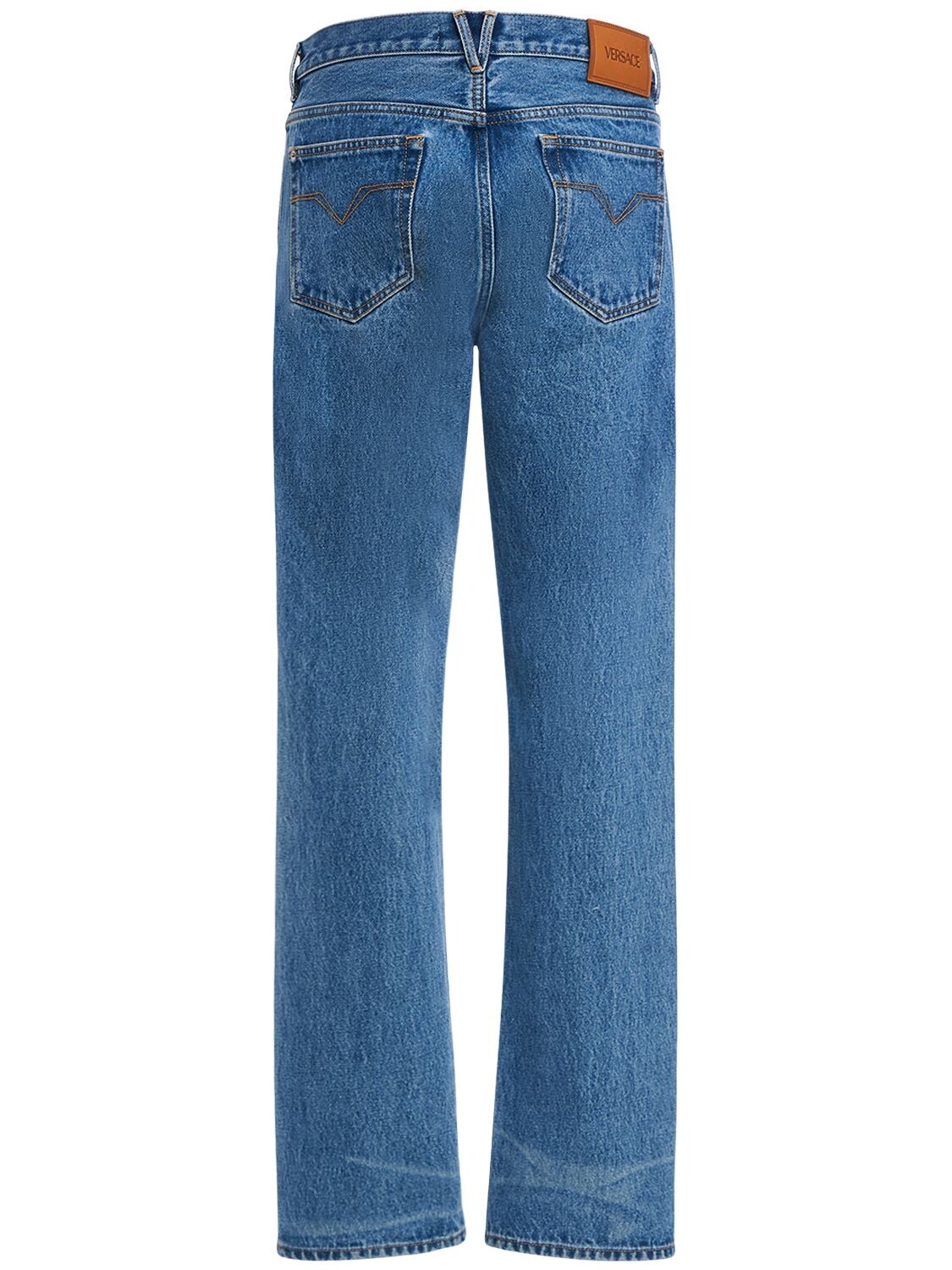 Shop Versace Cotton Denim Jeans In Light Blue