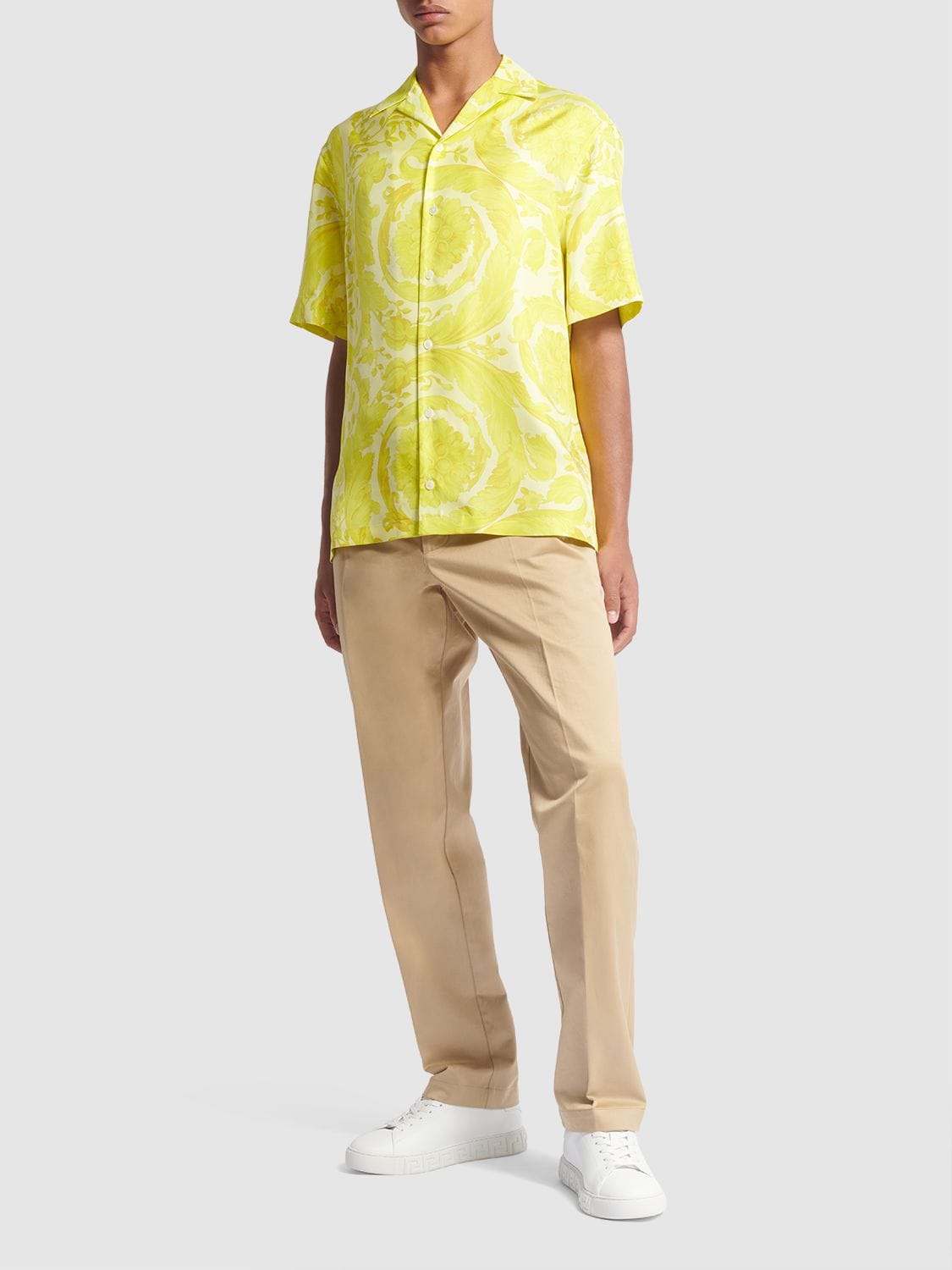 Shop Versace Barocco Print Silk Twill Shirt In Mimosa
