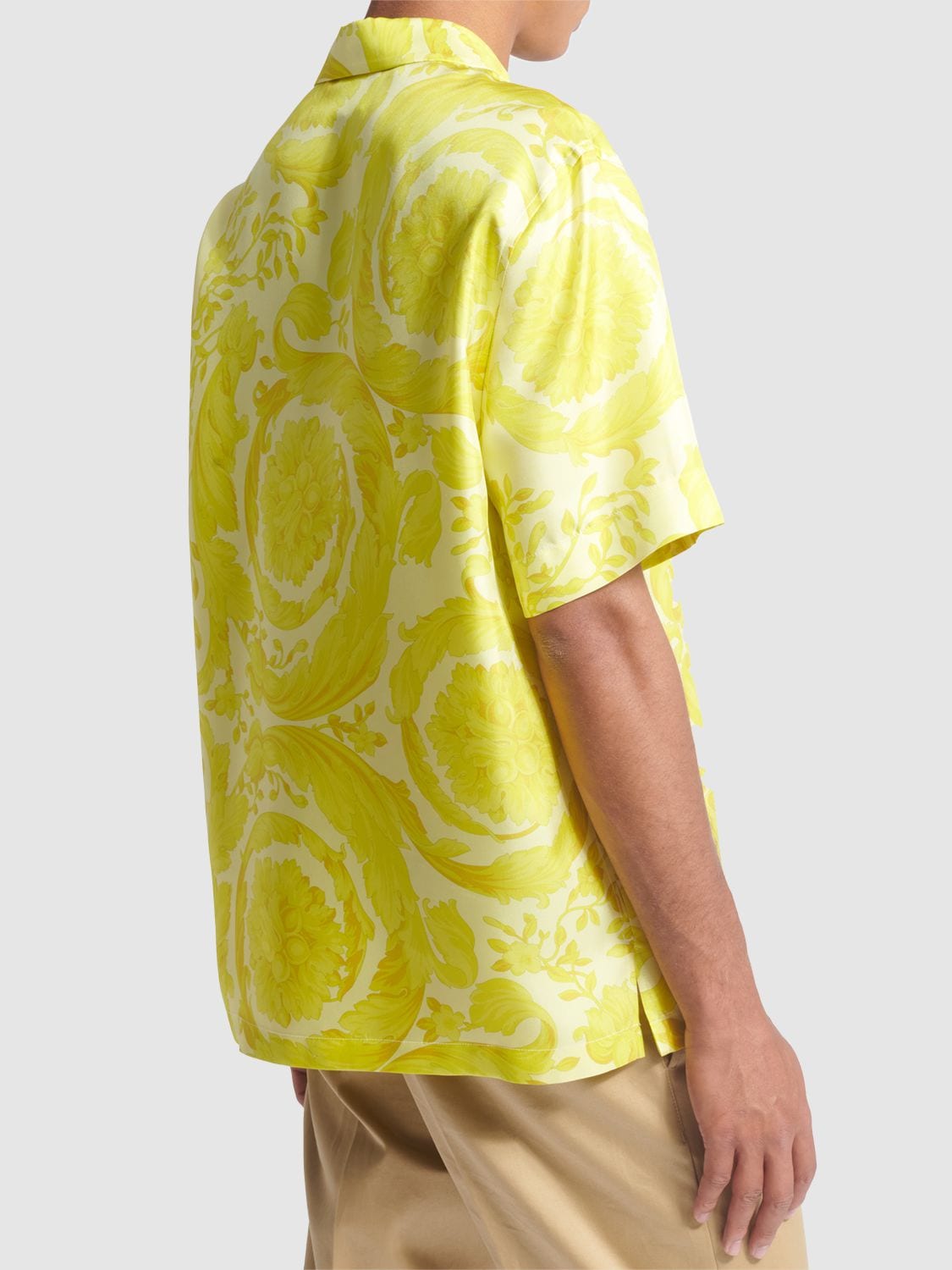 Shop Versace Barocco Print Silk Twill Shirt In Mimosa