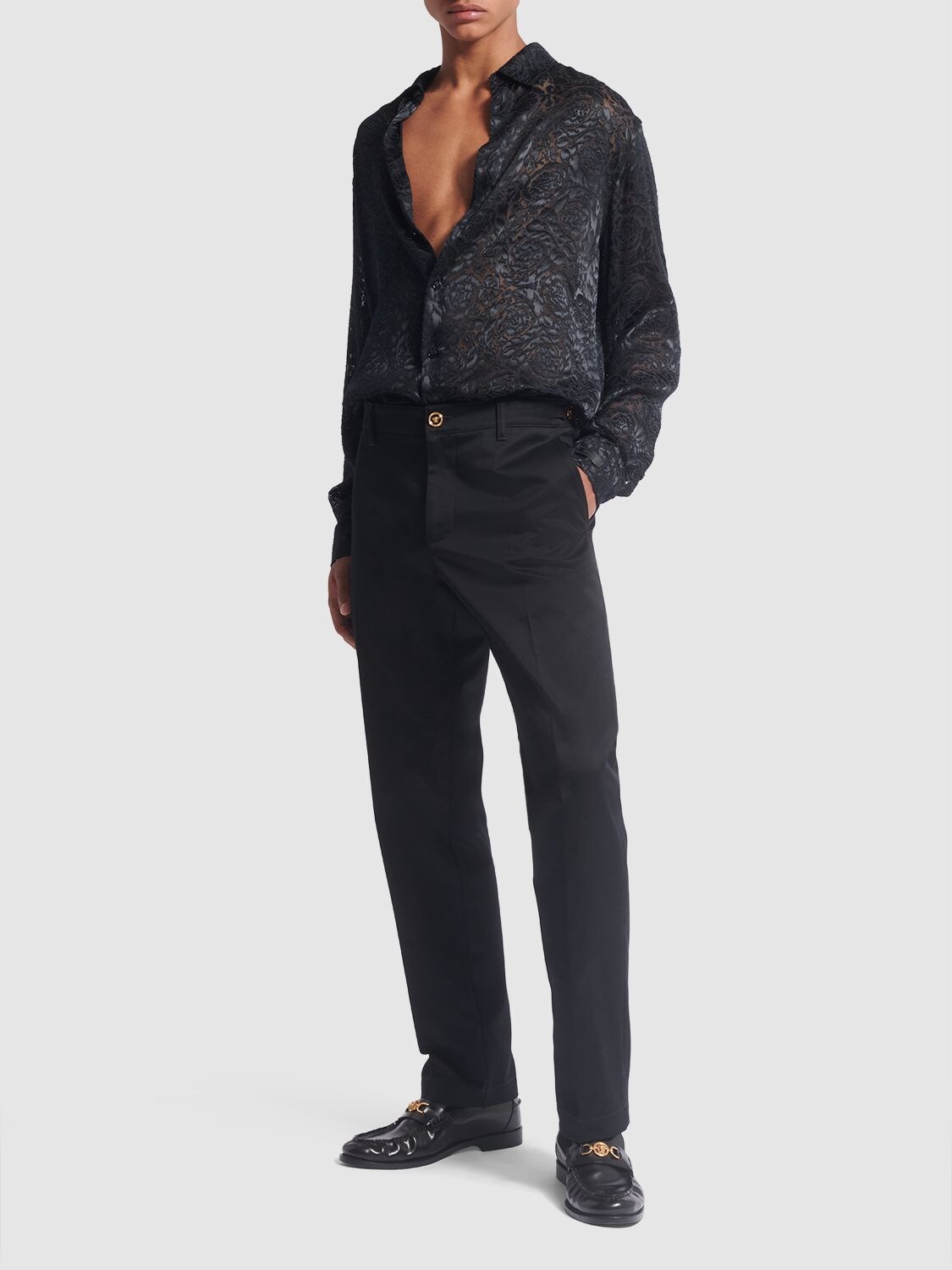 Shop Versace Barocco Printed Viscose & Silk Shirt In Black