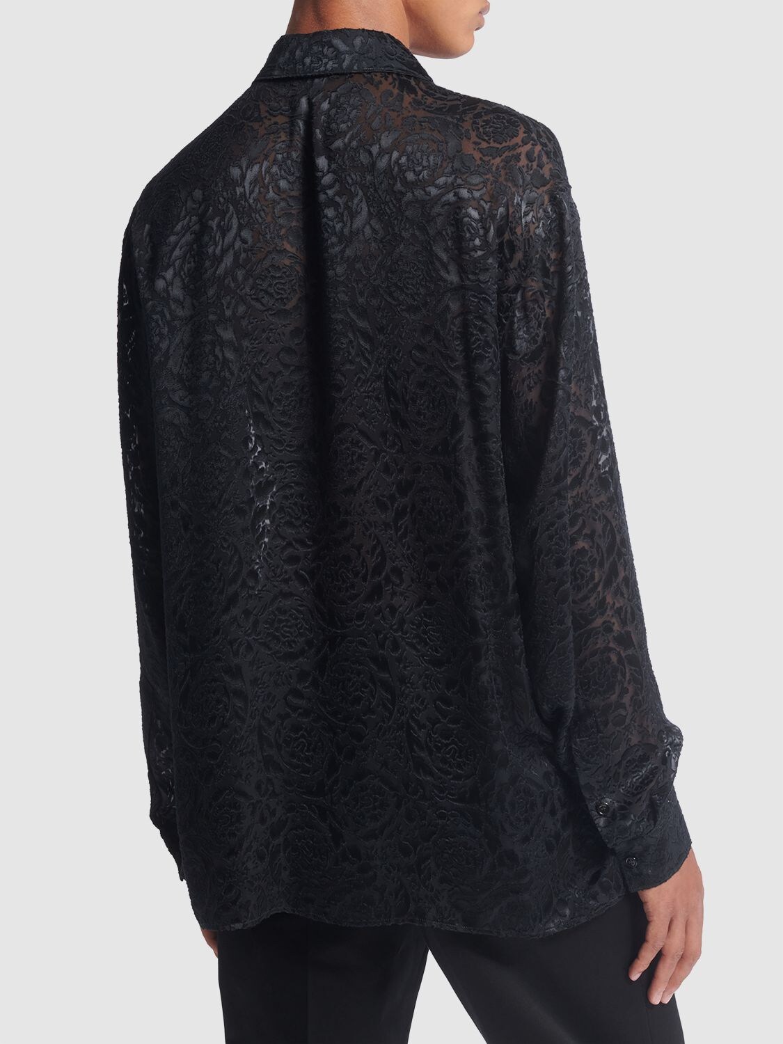 Shop Versace Barocco Printed Viscose & Silk Shirt In Black