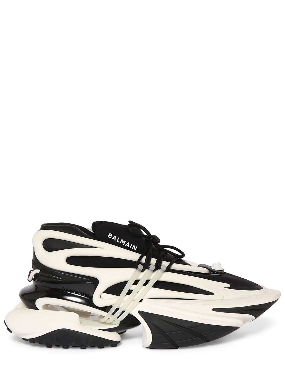 Shop Balmain 30mm Unicorn Neoprene & Leather Sneakers In Black,white