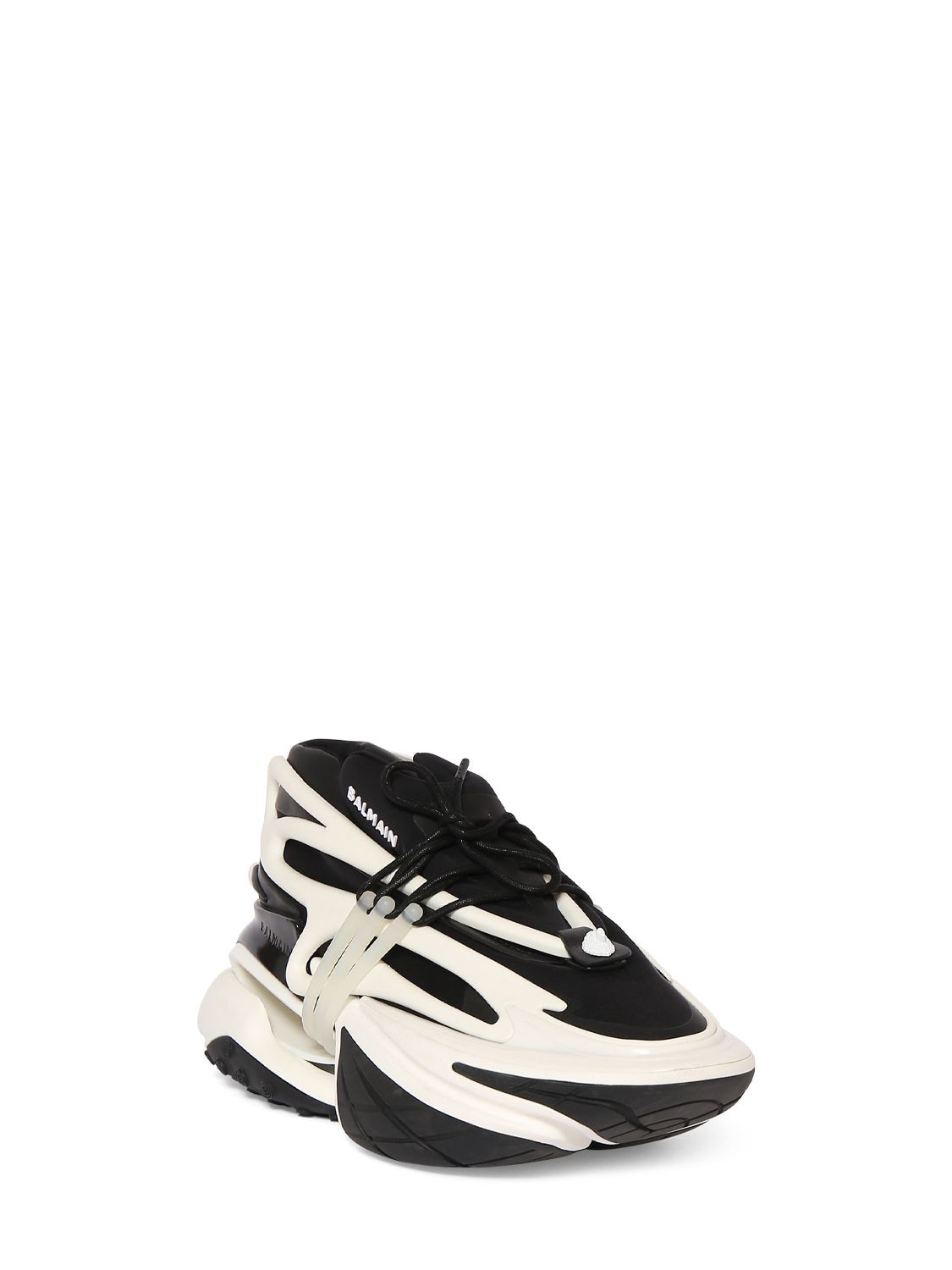 Shop Balmain 30mm Unicorn Neoprene & Leather Sneakers In Black,white