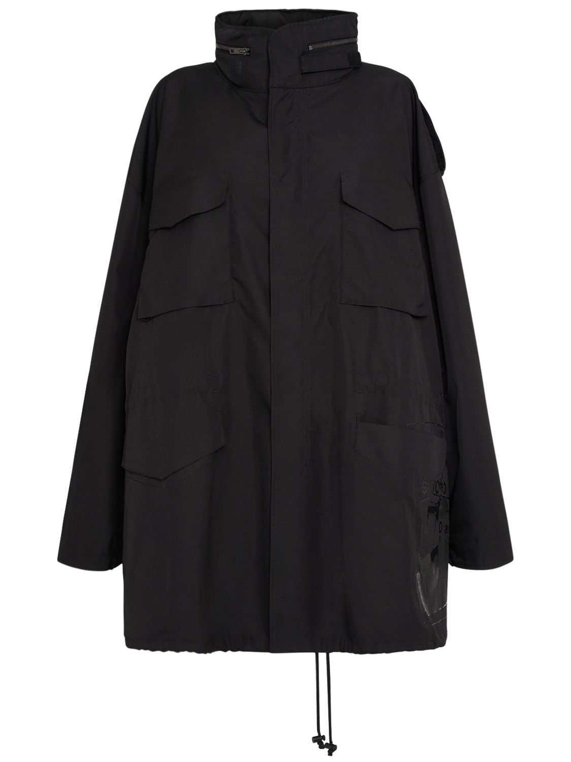 Maison Margiela Cordura Oversize Hooded Coat W/ Pockets In Black