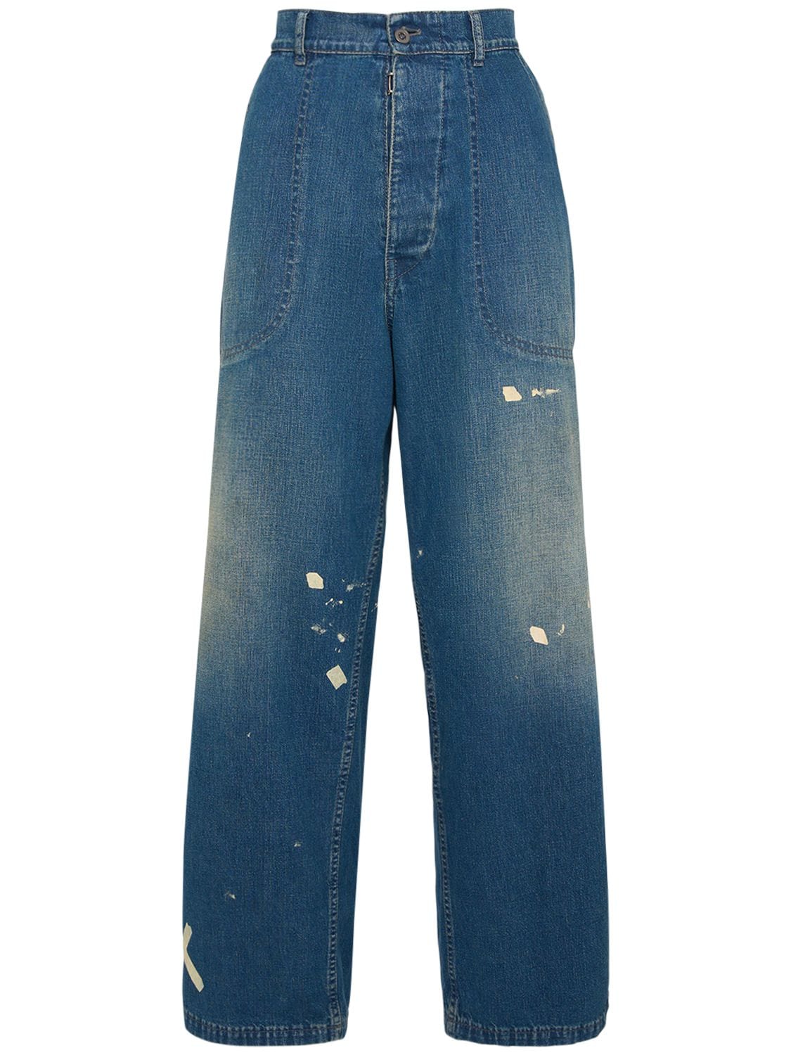 Shop Maison Margiela Mid Rise Painted Denim Wide Jeans In Blue