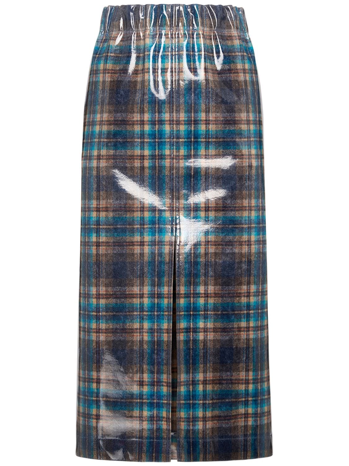 Maison Margiela Check Printed Wool Midi Skirt In Patterned Blue