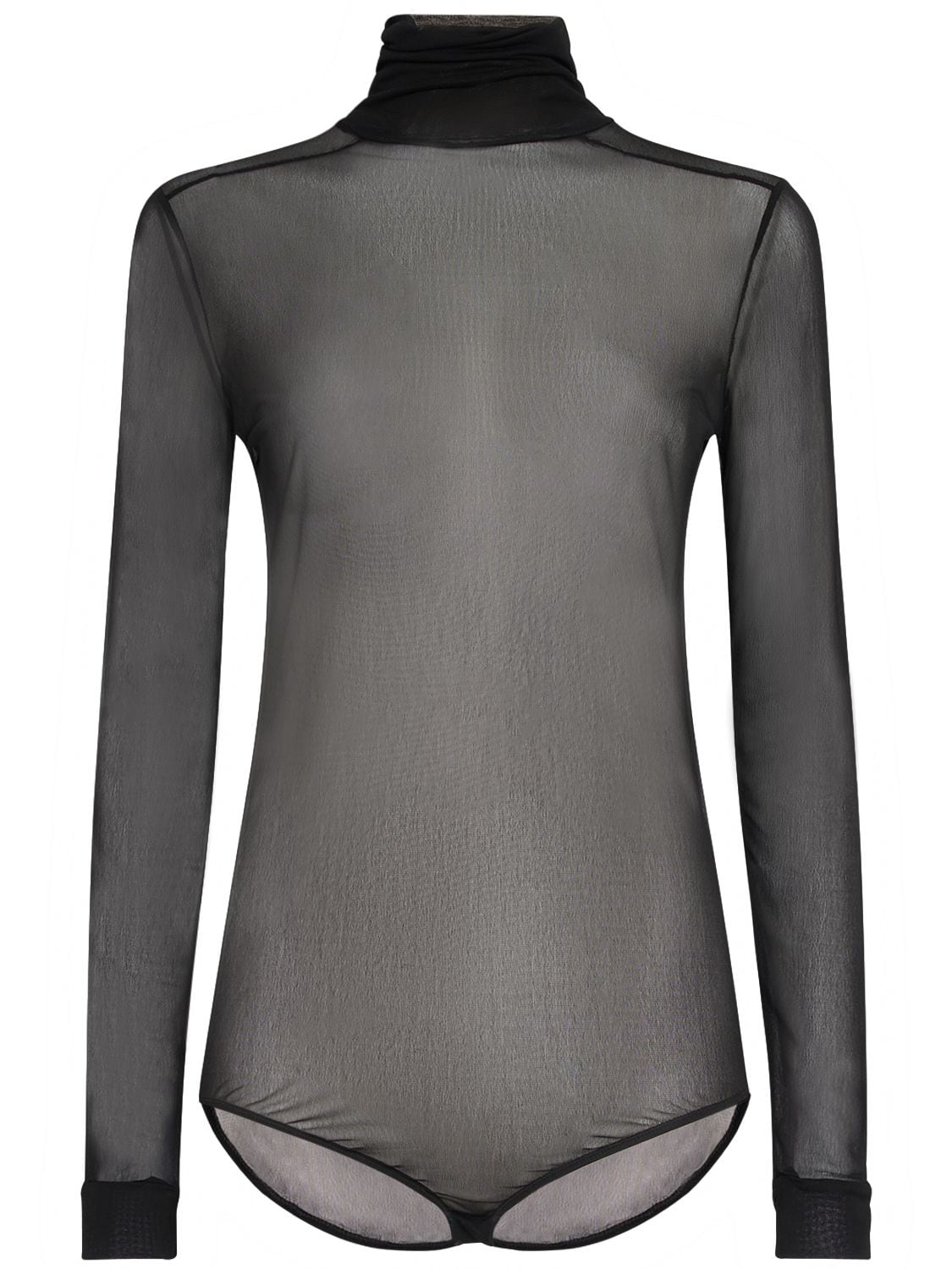 Shop Maison Margiela Sheer Viscose Jersey T-neck Bodysuit In Black