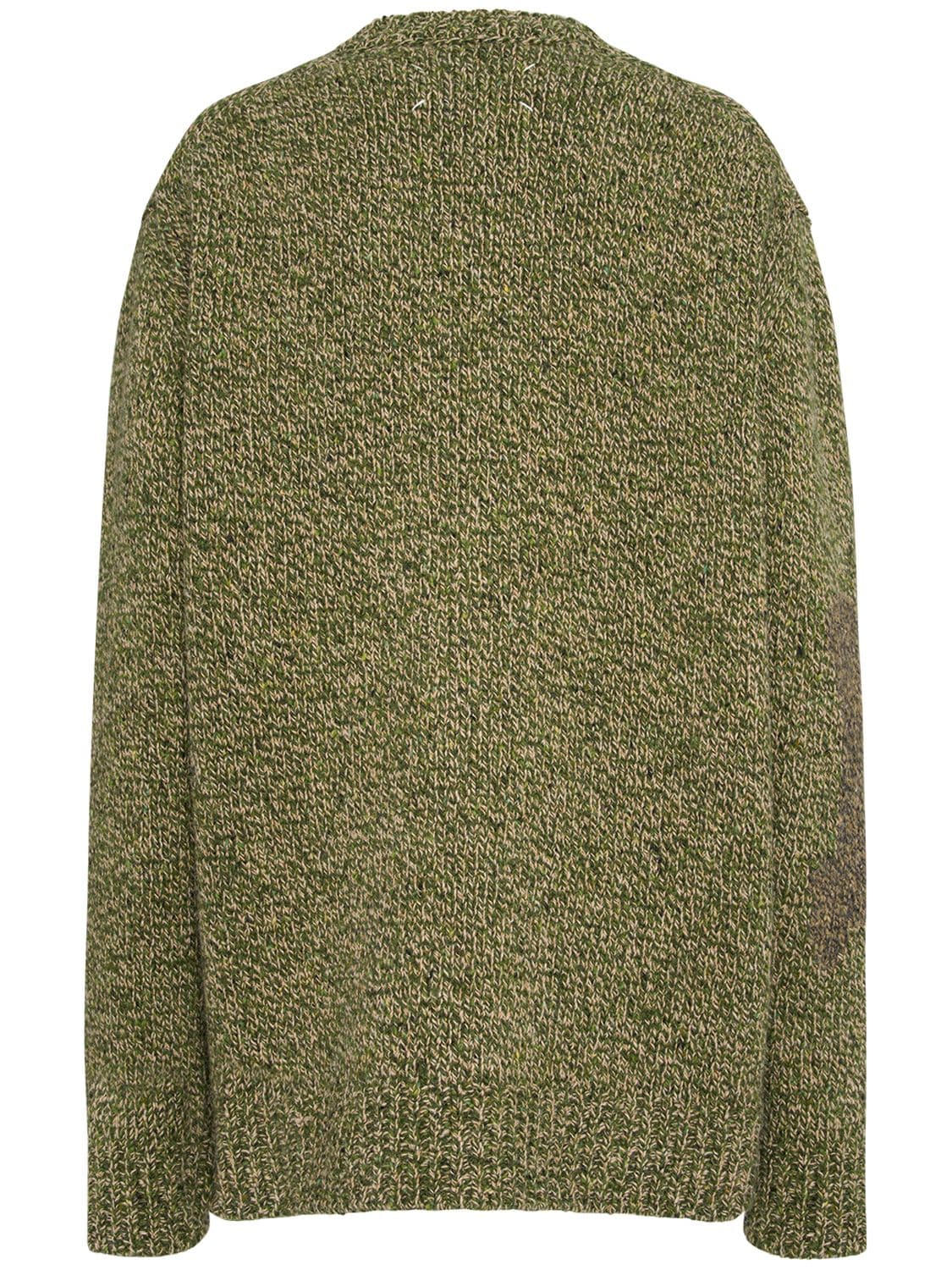 Shop Maison Margiela Wool Blend Knit Cardigan In Green