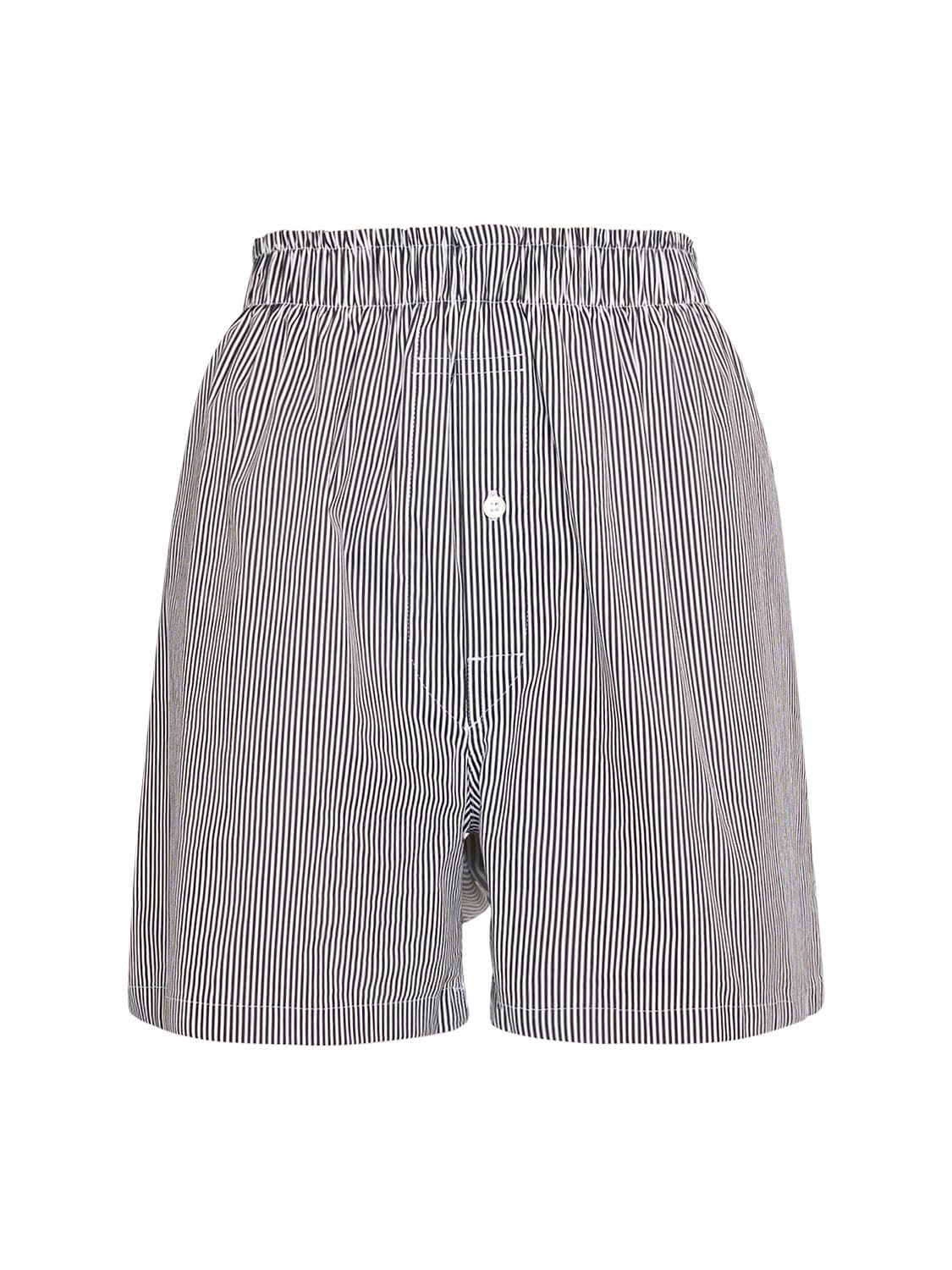 Maison Margiela Striped Cotton Blend Jersey Boxer Shorts In White,grey