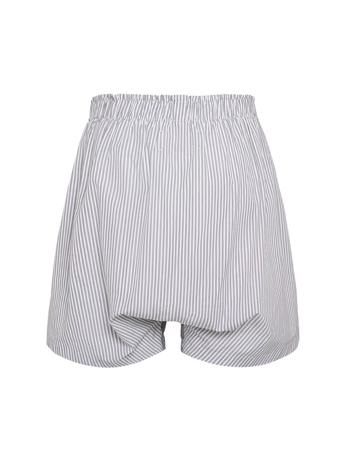 Shop Maison Margiela Striped Cotton Blend Jersey Boxer Shorts In White,grey