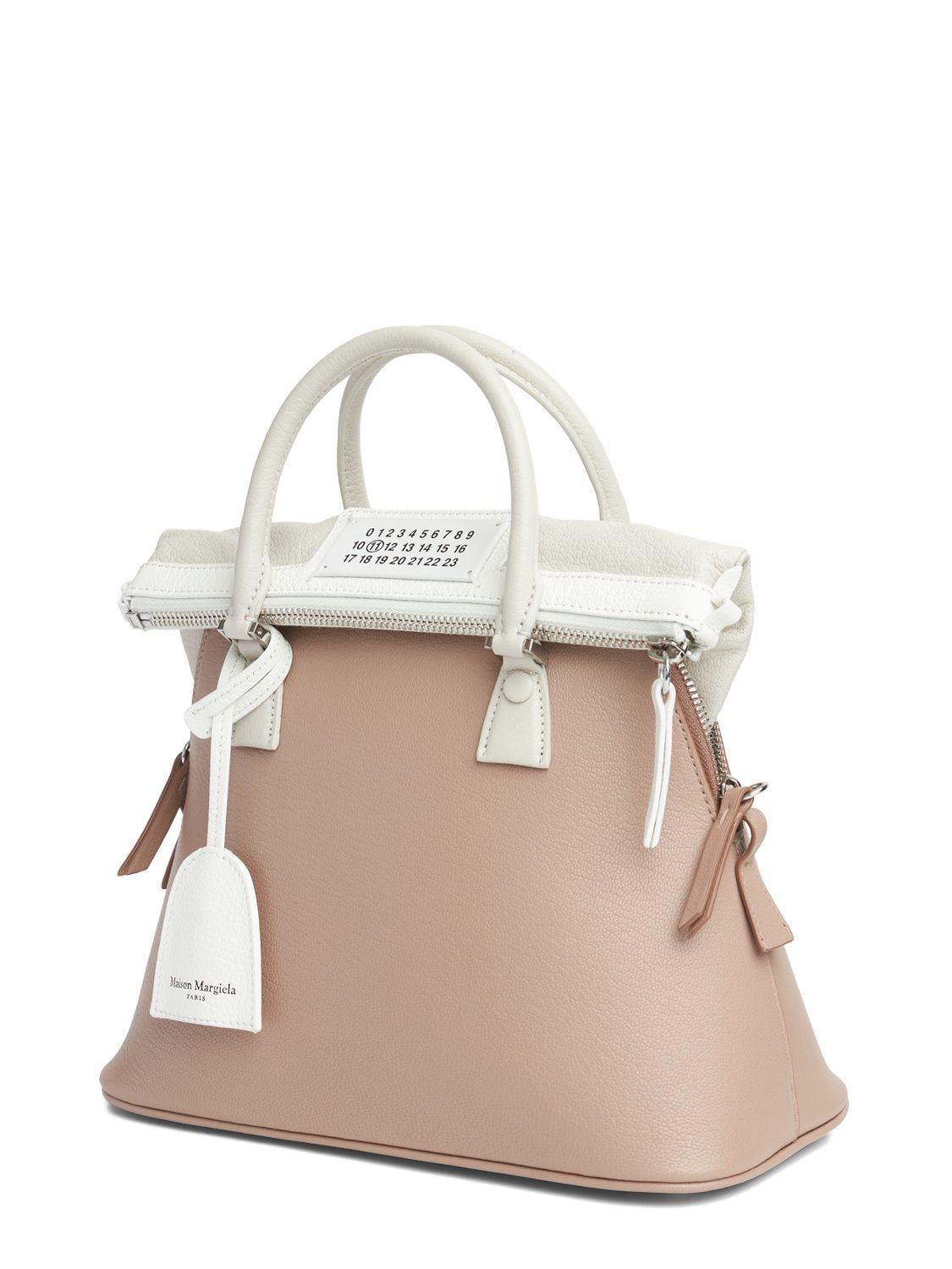 Shop Maison Margiela Mini 5ac Classique Top Handle Bag In Beige,white