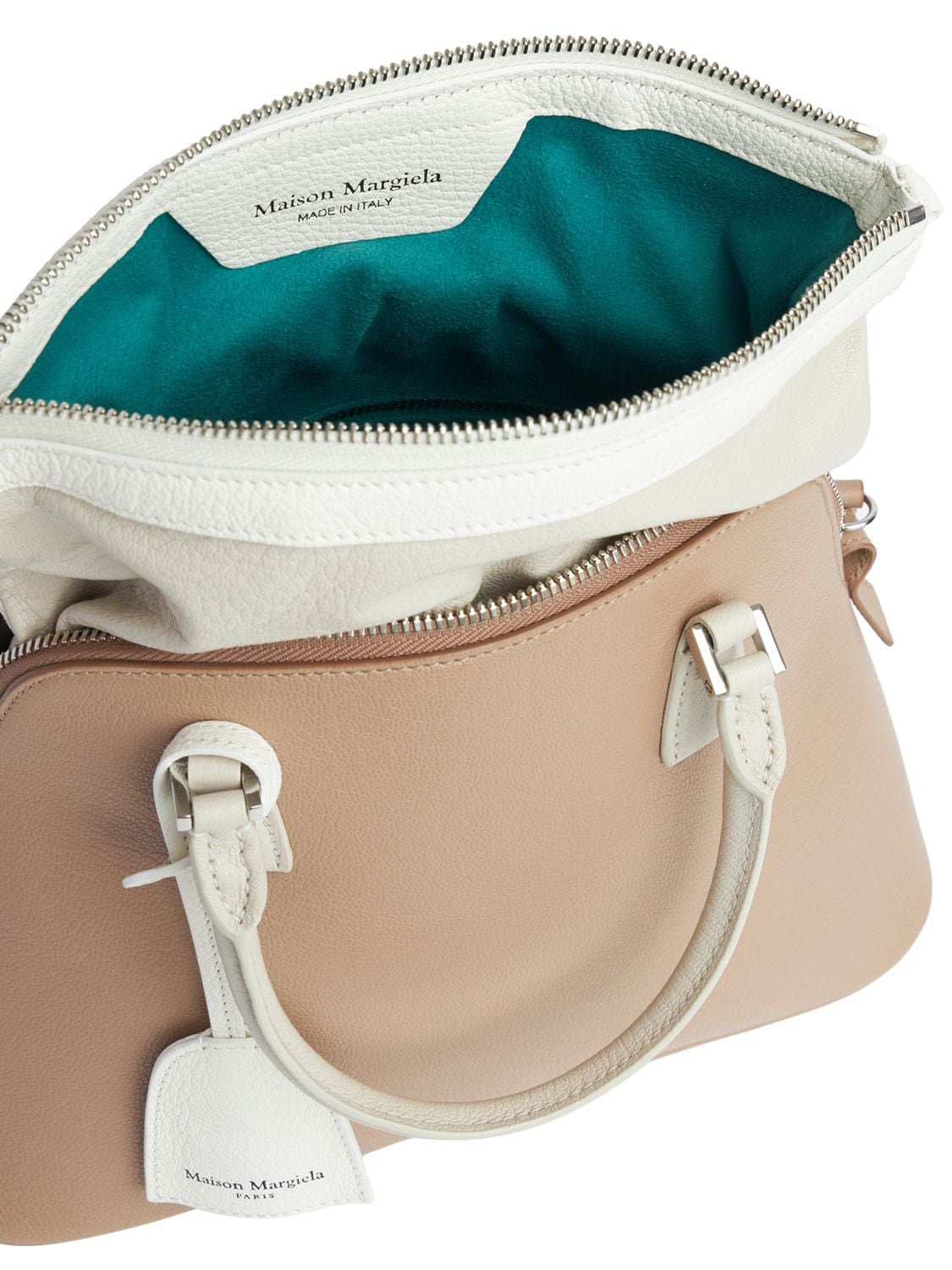 Shop Maison Margiela Mini 5ac Classique Top Handle Bag In Beige,white
