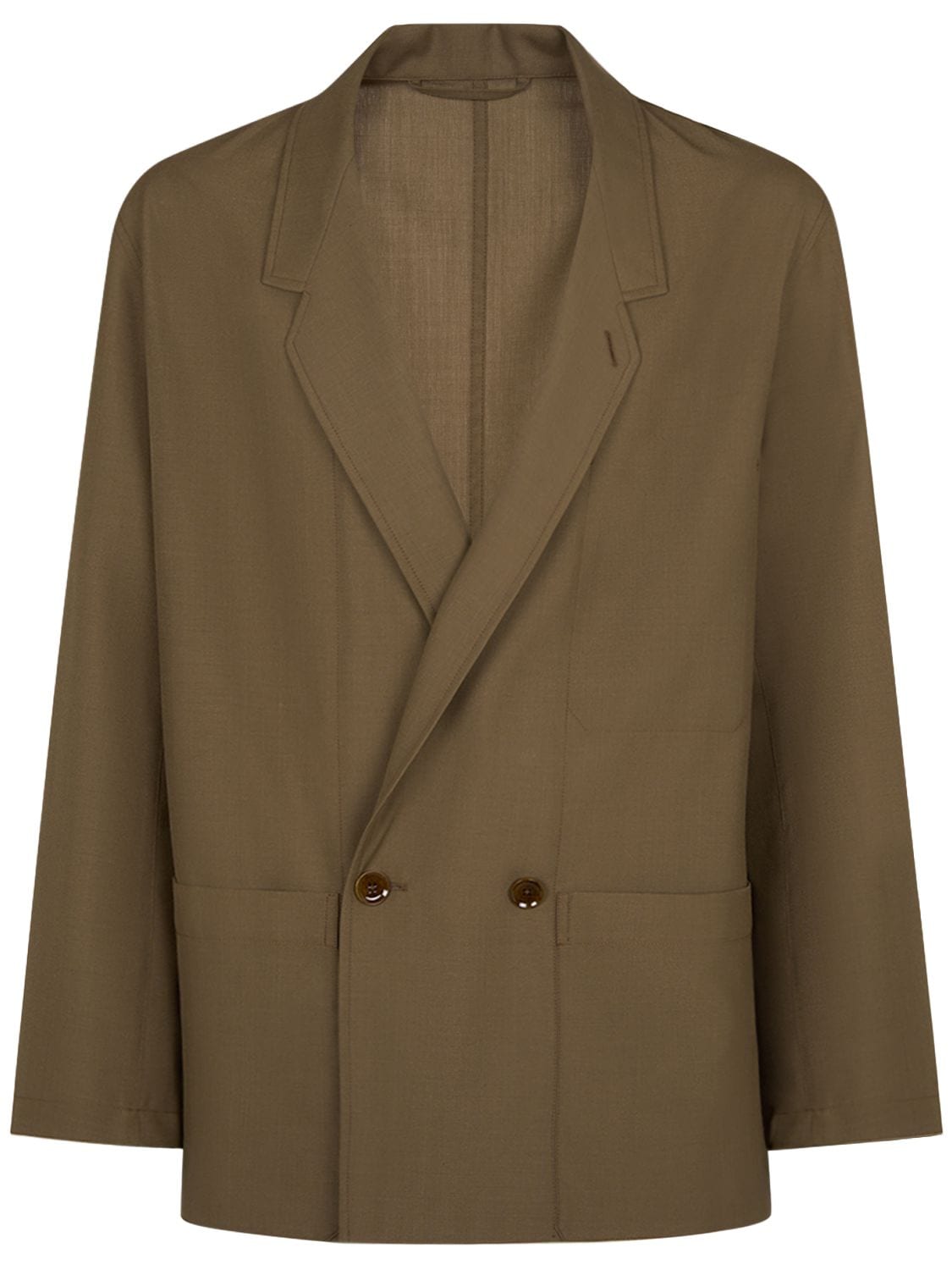 Lemaire Double Breast Wool Blend Jacket In Brown