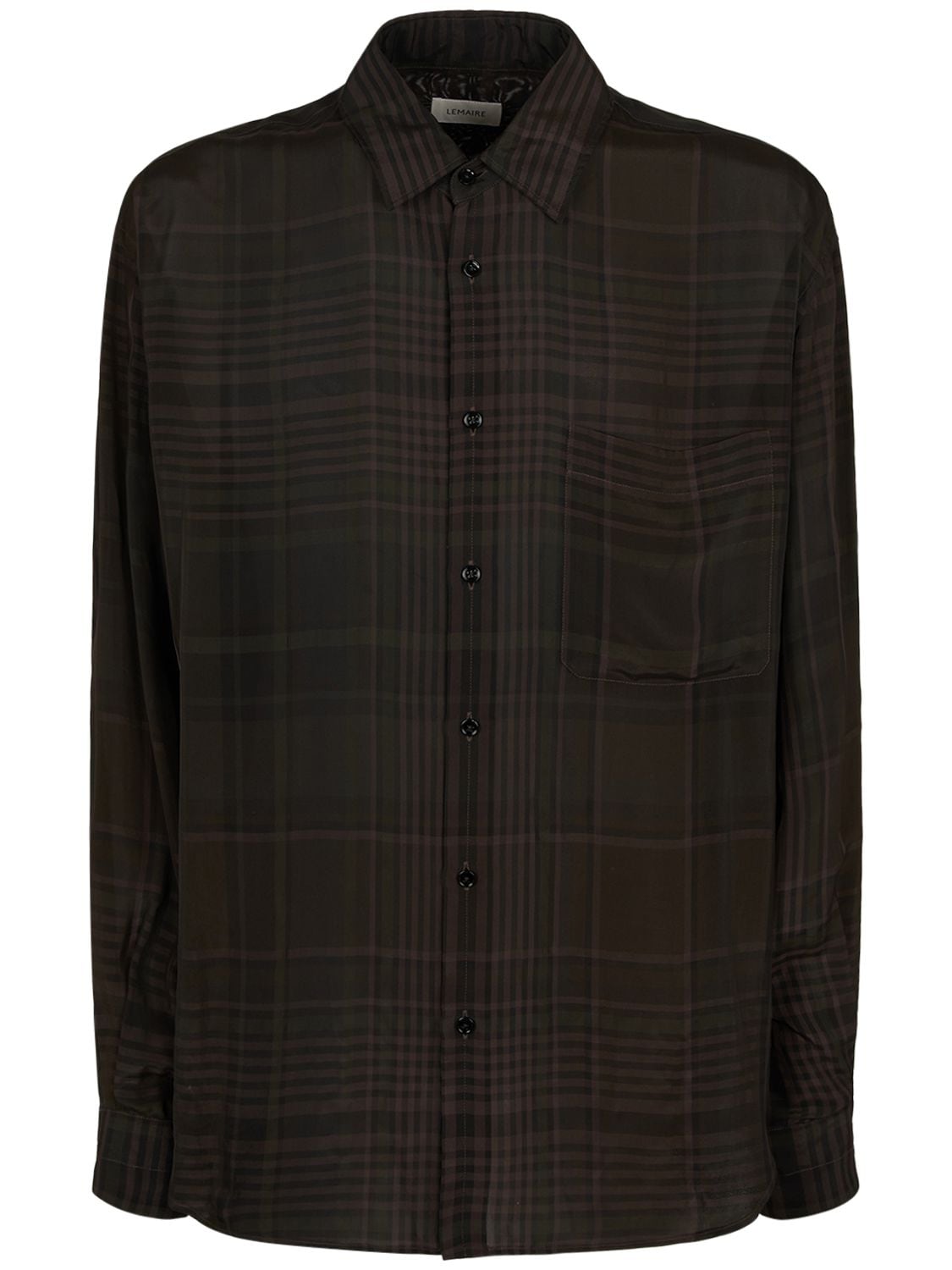 Lemaire Check Print Viscose Shirt In Black,brown