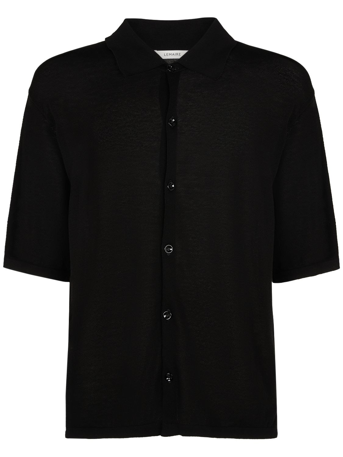 Shop Lemaire Cotton Knit S/s Polo Shirt In Black