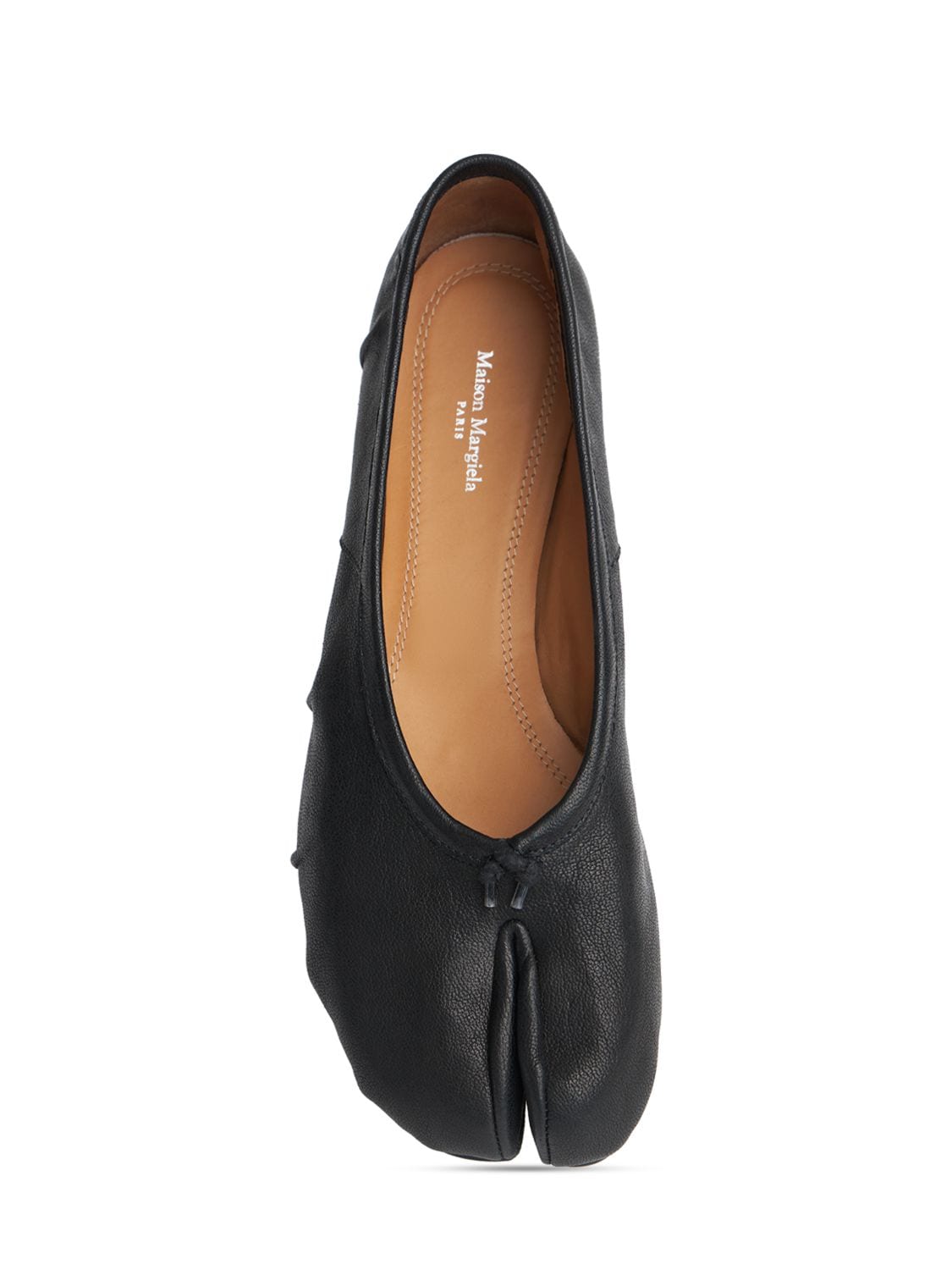 Shop Maison Margiela 10mm Tabi Leather Ballerina Flats In Black