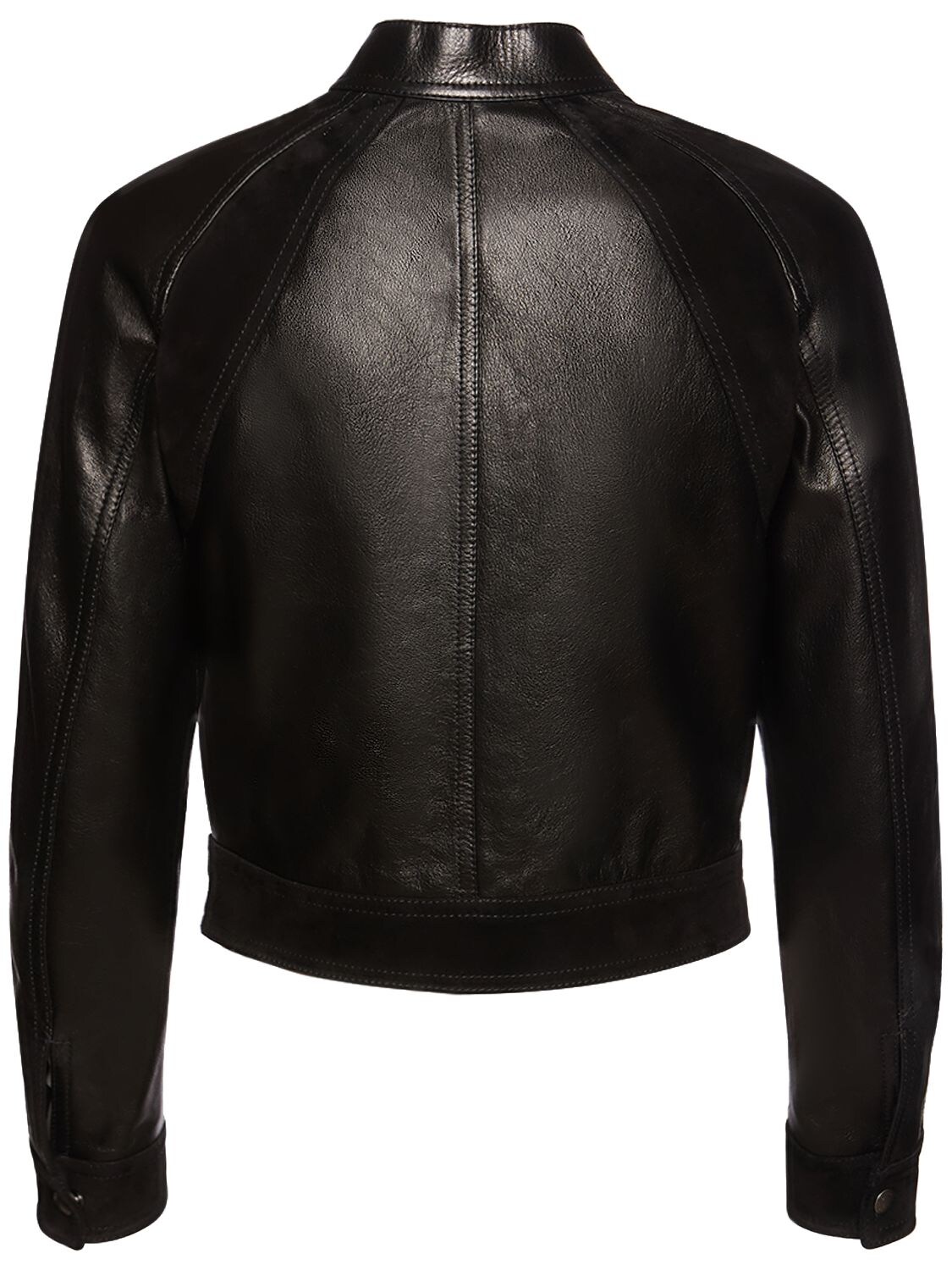 Shop Tom Ford Leather & Suede Zipped Crop Biker Jacket In Black