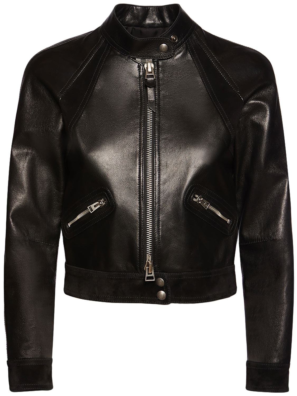 Image of Leather & Suede Zipped Crop Biker Jacket