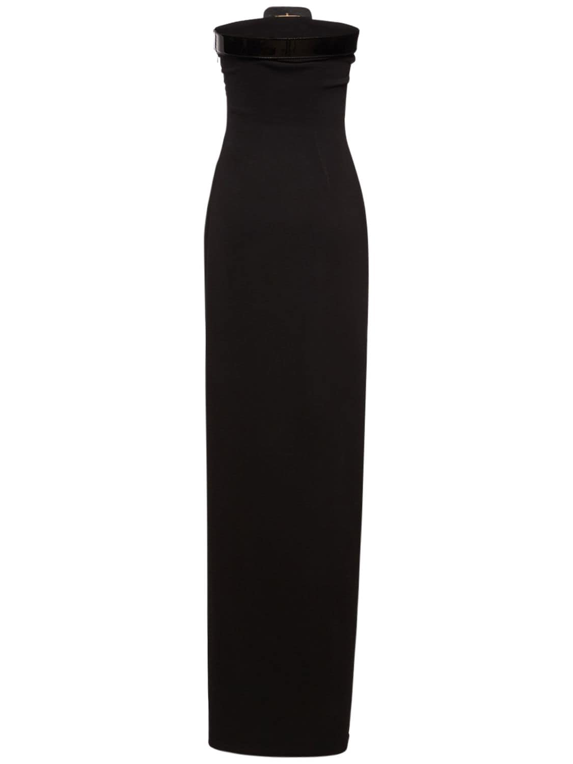 Shop Tom Ford Strapless Viscose Maxi Dress W/ Slit In Black