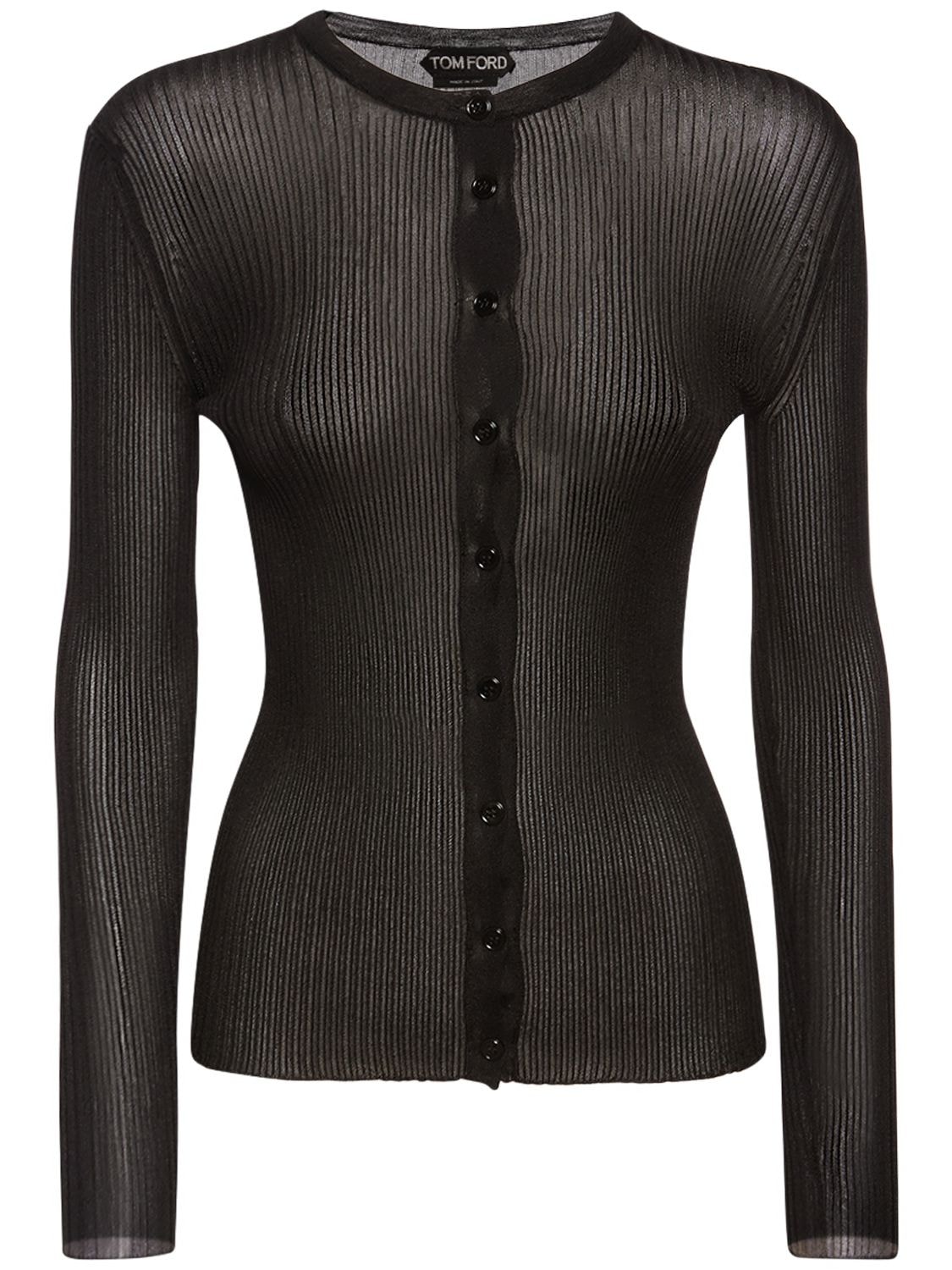 Tom Ford Ribbed Jersey Long Sleeve Cardigan In Black