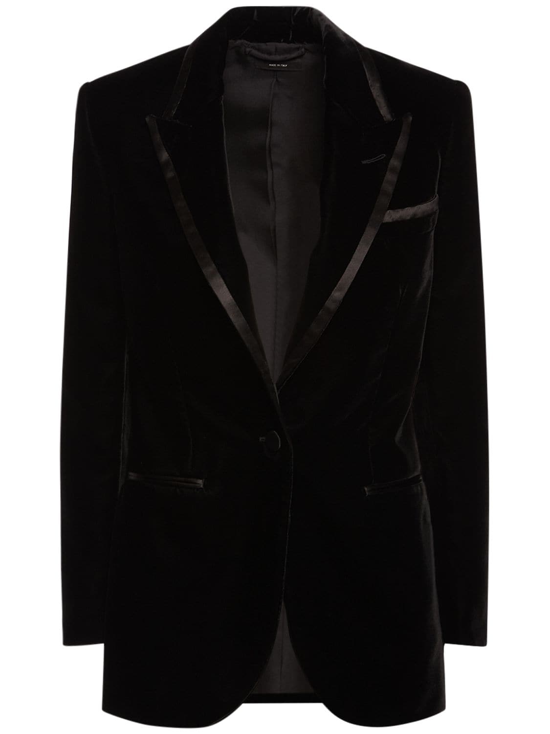 Tom Ford Velvet Single Breast Jacket W/ Silk Trim In Black